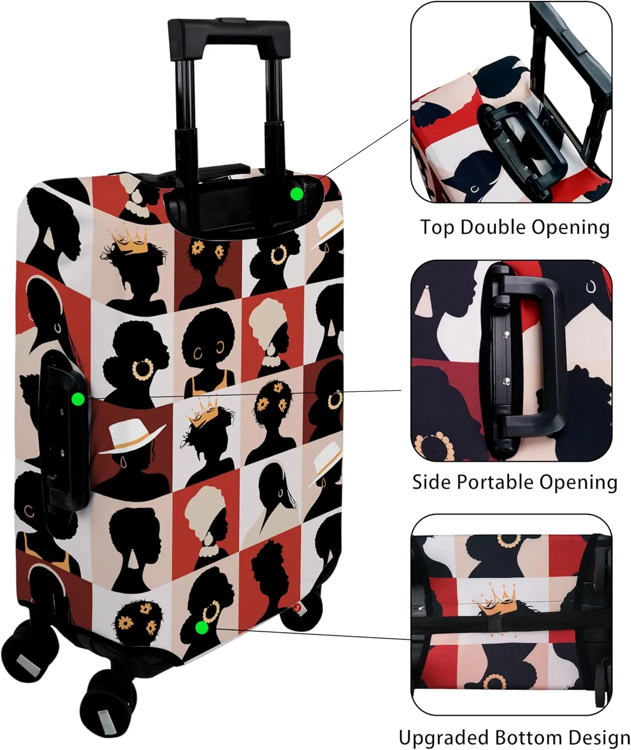 Luggage Cover Approved Travel Suitcase Protector African American Elastic Washable Suitcase Covers for 21-24 Inch Girl Luggage (M)