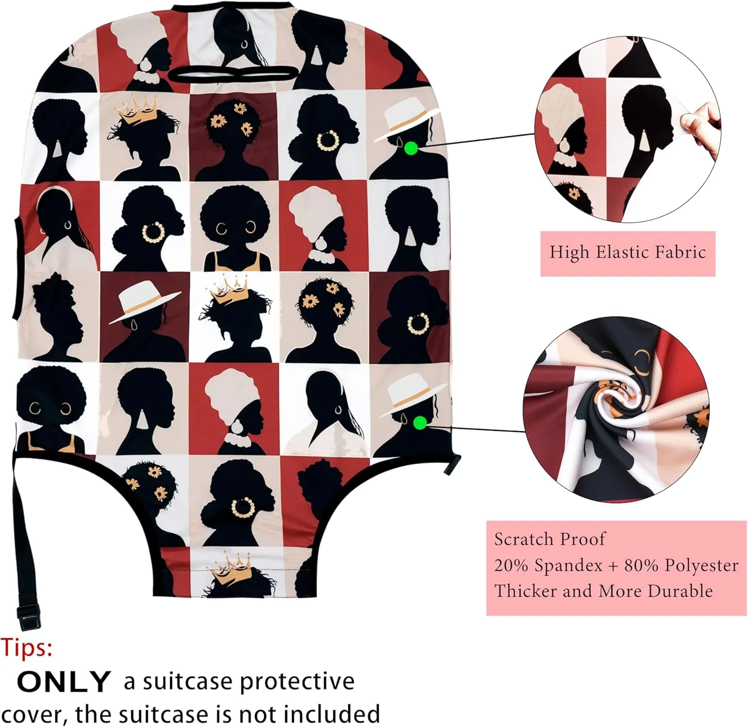 Luggage Cover Approved Travel Suitcase Protector African American Elastic Washable Suitcase Covers for 21-24 Inch Girl Luggage (M)