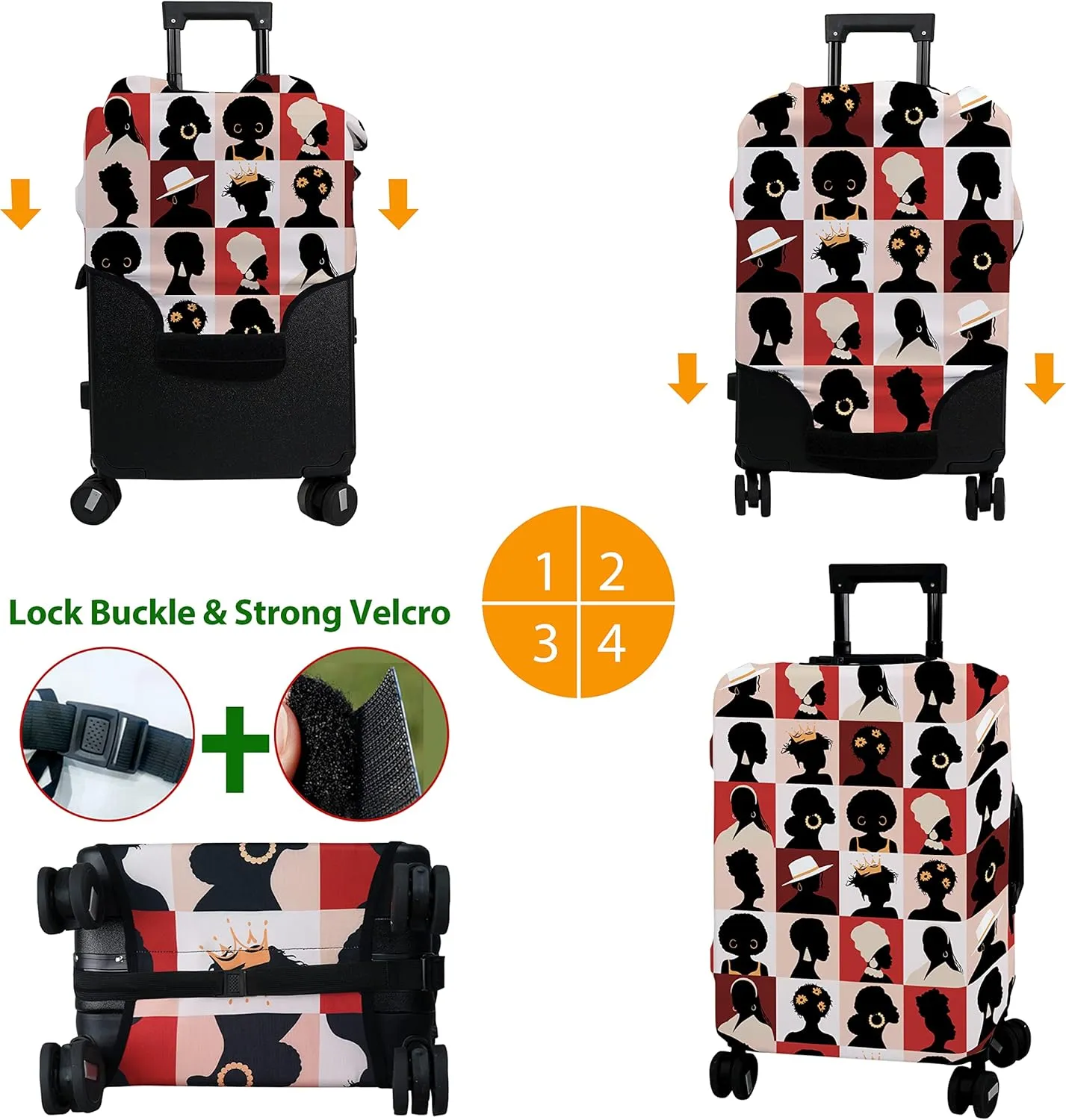 Luggage Cover Approved Travel Suitcase Protector African American Elastic Washable Suitcase Covers for 21-24 Inch Girl Luggage (M)