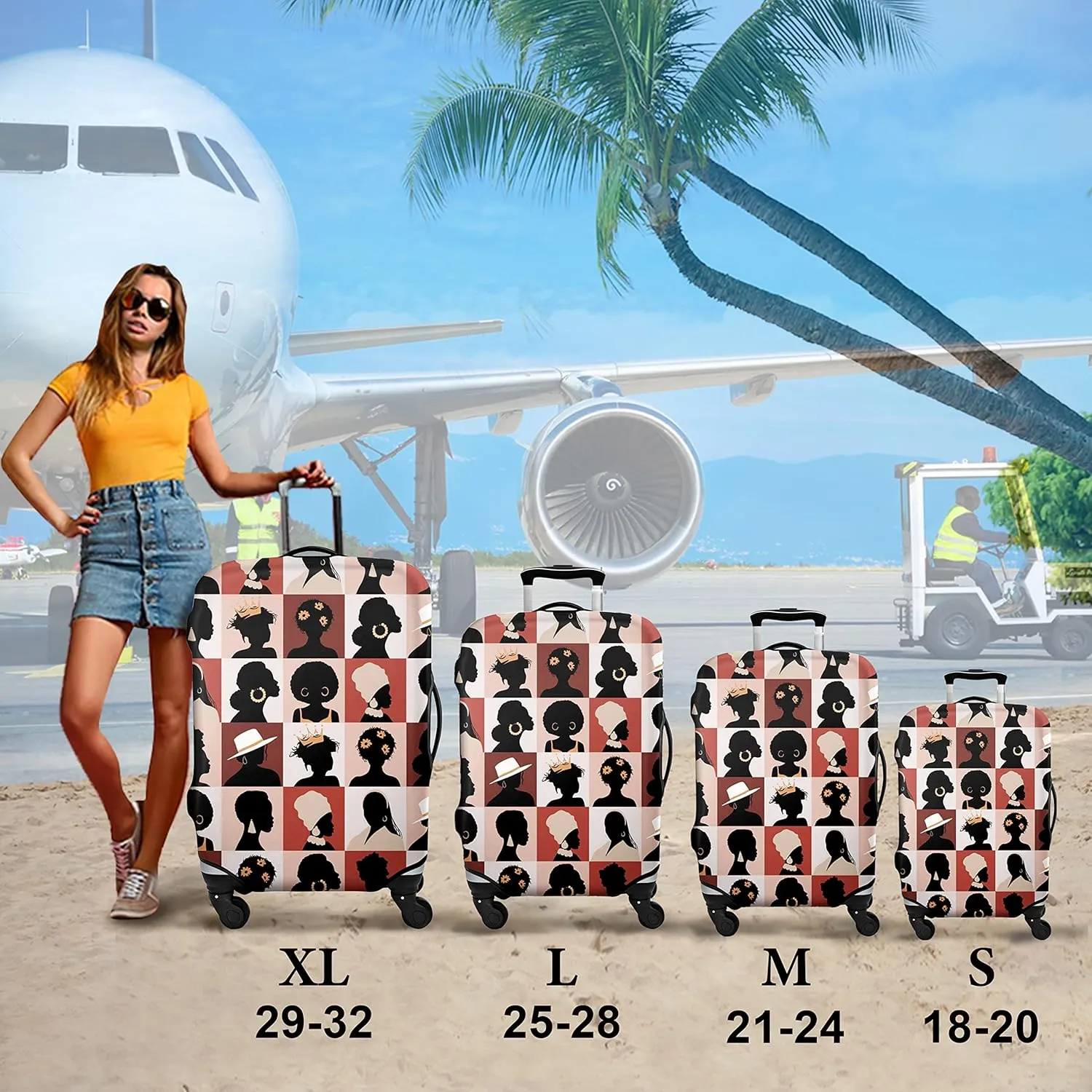 Luggage Cover Approved Travel Suitcase Protector African American Elastic Washable Suitcase Covers for 21-24 Inch Girl Luggage (M)