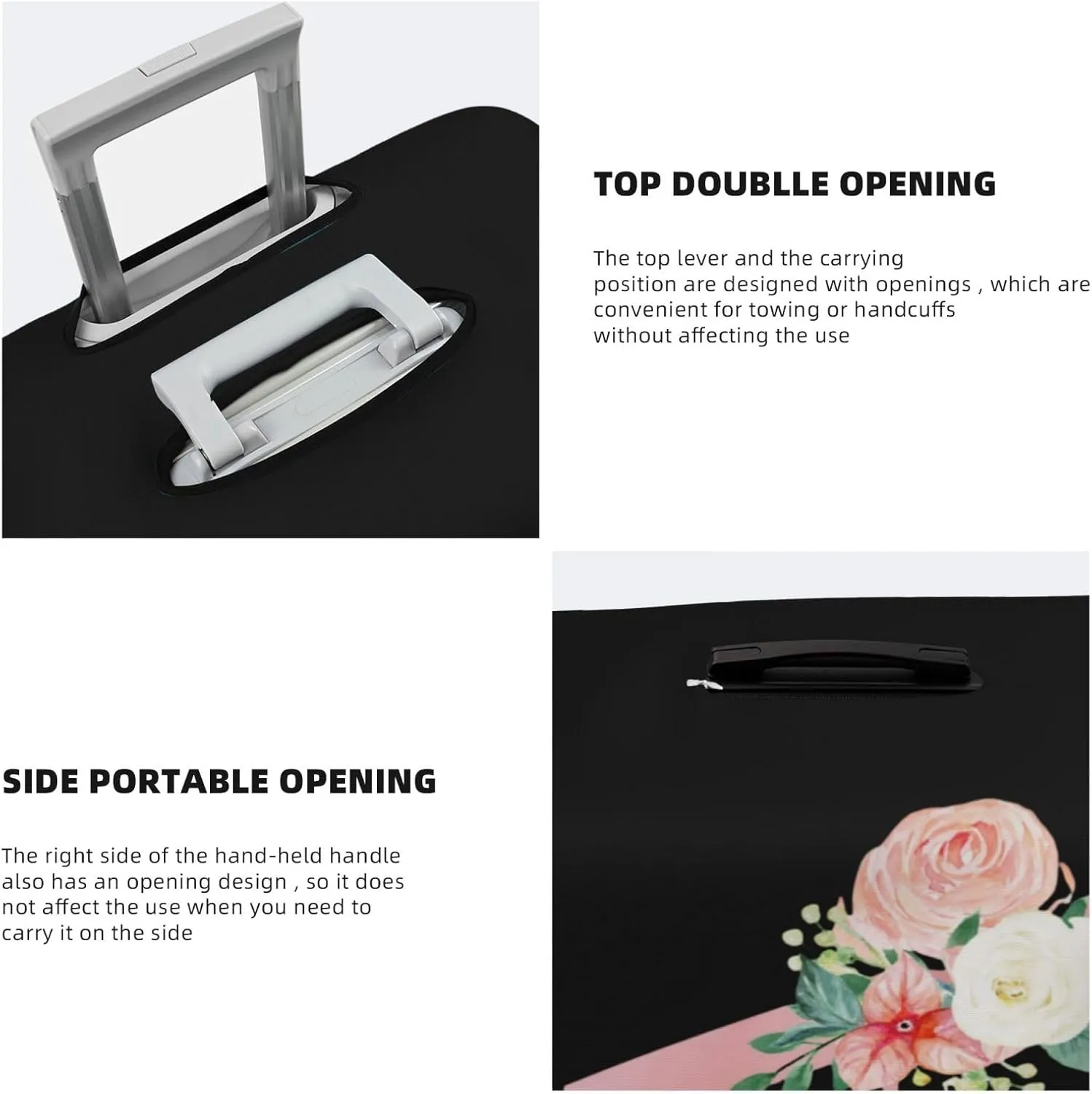 Luggage Cover Flower Letter A Black Suitcase Protector fits 18-32inch Travel Suitcase Cover Washable Dustproof with Concealed Zipper for Wheeled Suitcase LC999