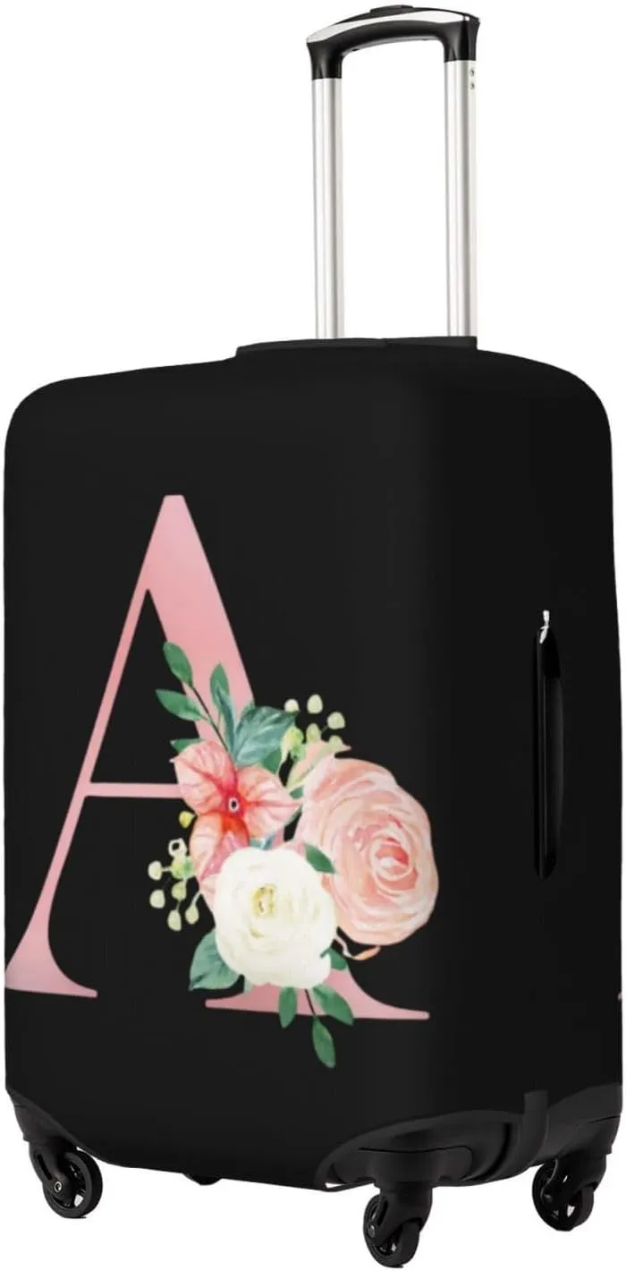 Luggage Cover Flower Letter A Black Suitcase Protector fits 18-32inch Travel Suitcase Cover Washable Dustproof with Concealed Zipper for Wheeled Suitcase LC999