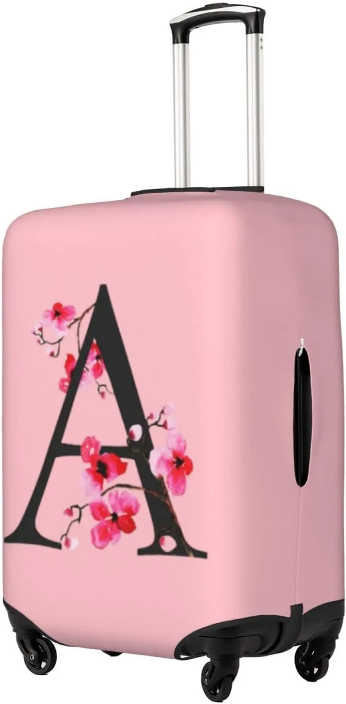 Luggage Cover Flower Letter A Pink Suitcase Protector fits 18-32inch Suitcase Cover Washable Dustproof with Concealed Zipper for Wheeled Suitcase LC108