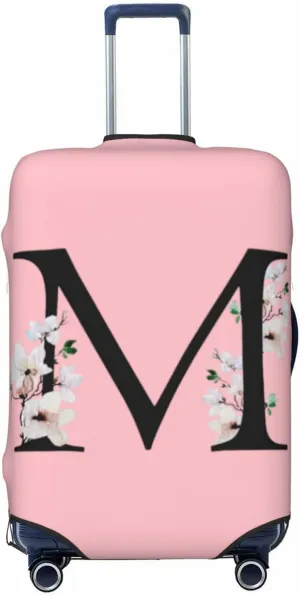 Luggage Cover Flower Letter M Pink Suitcase Protector fits 18-32inch Suitcase Cover Washable Dustproof with Concealed Zipper for Wheeled Suitcase LC156