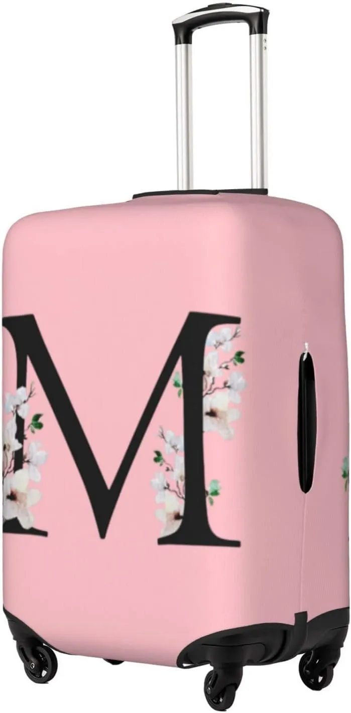 Luggage Cover Flower Letter M Pink Suitcase Protector fits 18-32inch Suitcase Cover Washable Dustproof with Concealed Zipper for Wheeled Suitcase LC156
