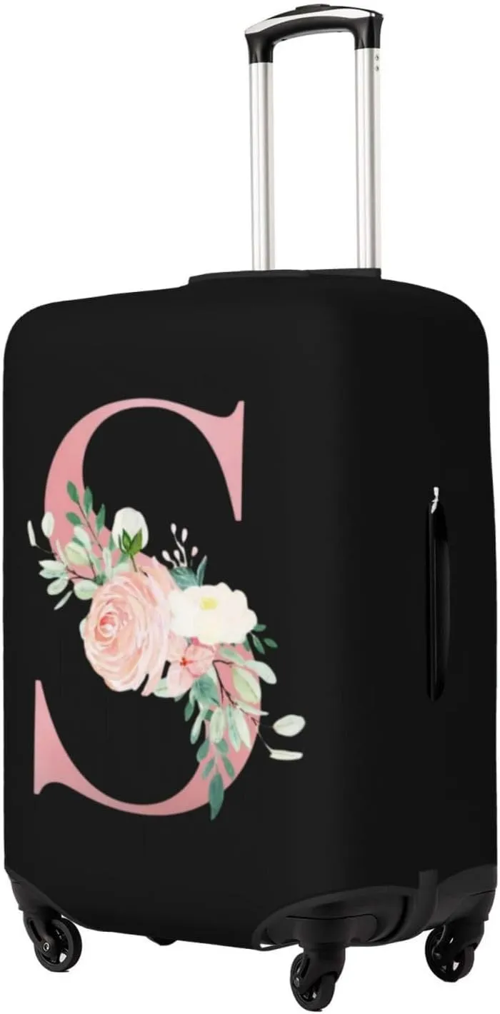 Luggage Cover Flower Letter S Black Suitcase Protector fits 18-32inch Travel Suitcase Cover Washable Dustproof with Concealed Zipper for Wheeled Suitcase LC1069