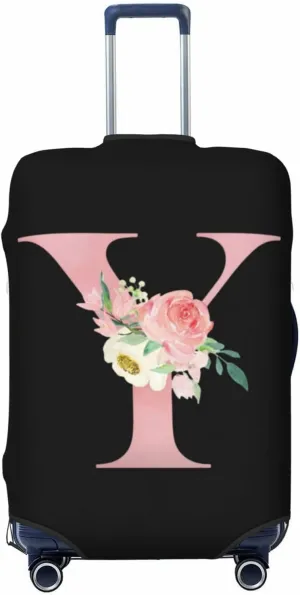 Luggage Cover Flower Letter Y Black Suitcase Protector fits 18-32inch Travel Suitcase Cover Washable Dustproof with Concealed Zipper for Wheeled Suitcase LC1095