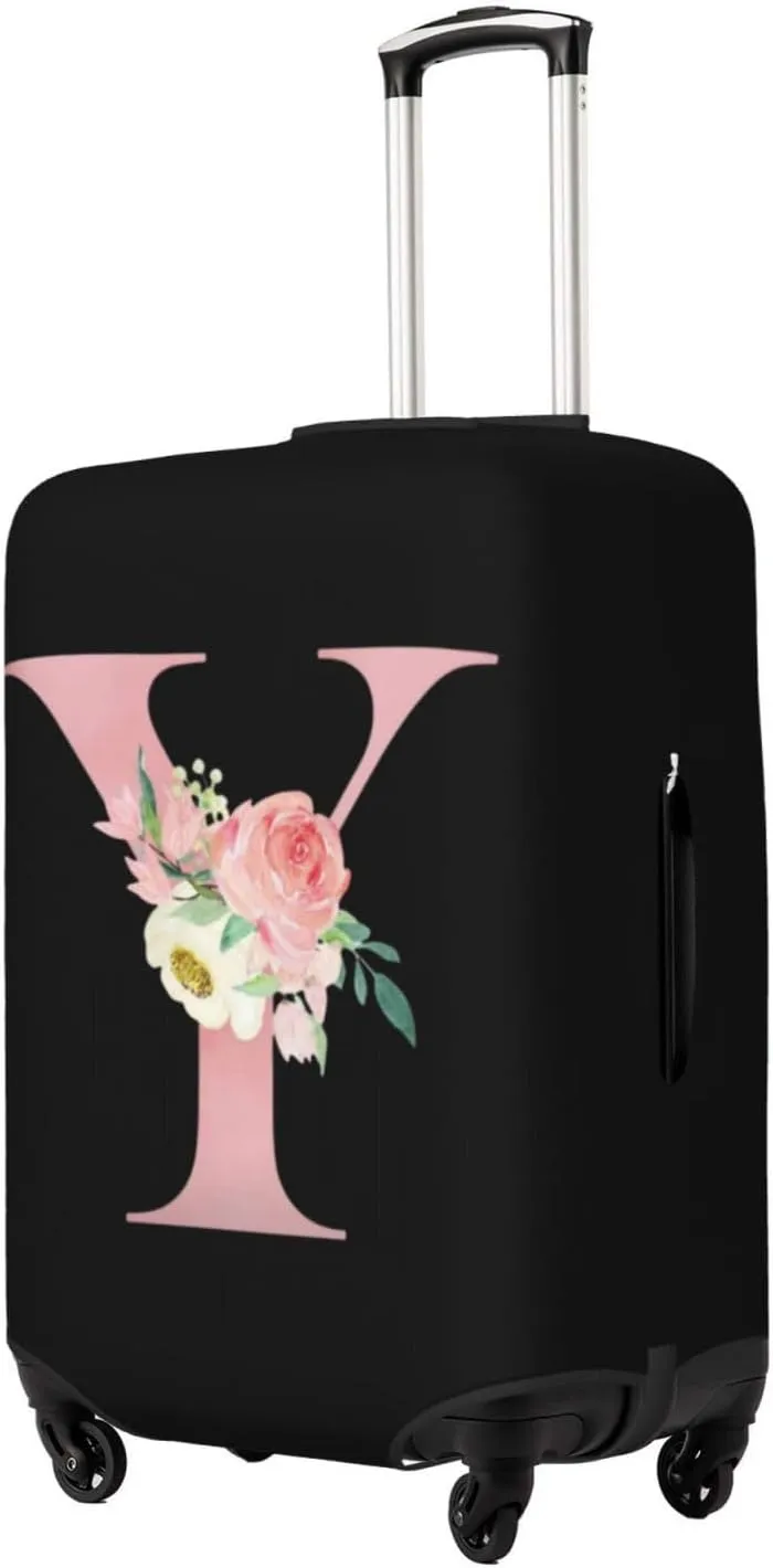 Luggage Cover Flower Letter Y Black Suitcase Protector fits 18-32inch Travel Suitcase Cover Washable Dustproof with Concealed Zipper for Wheeled Suitcase LC1095