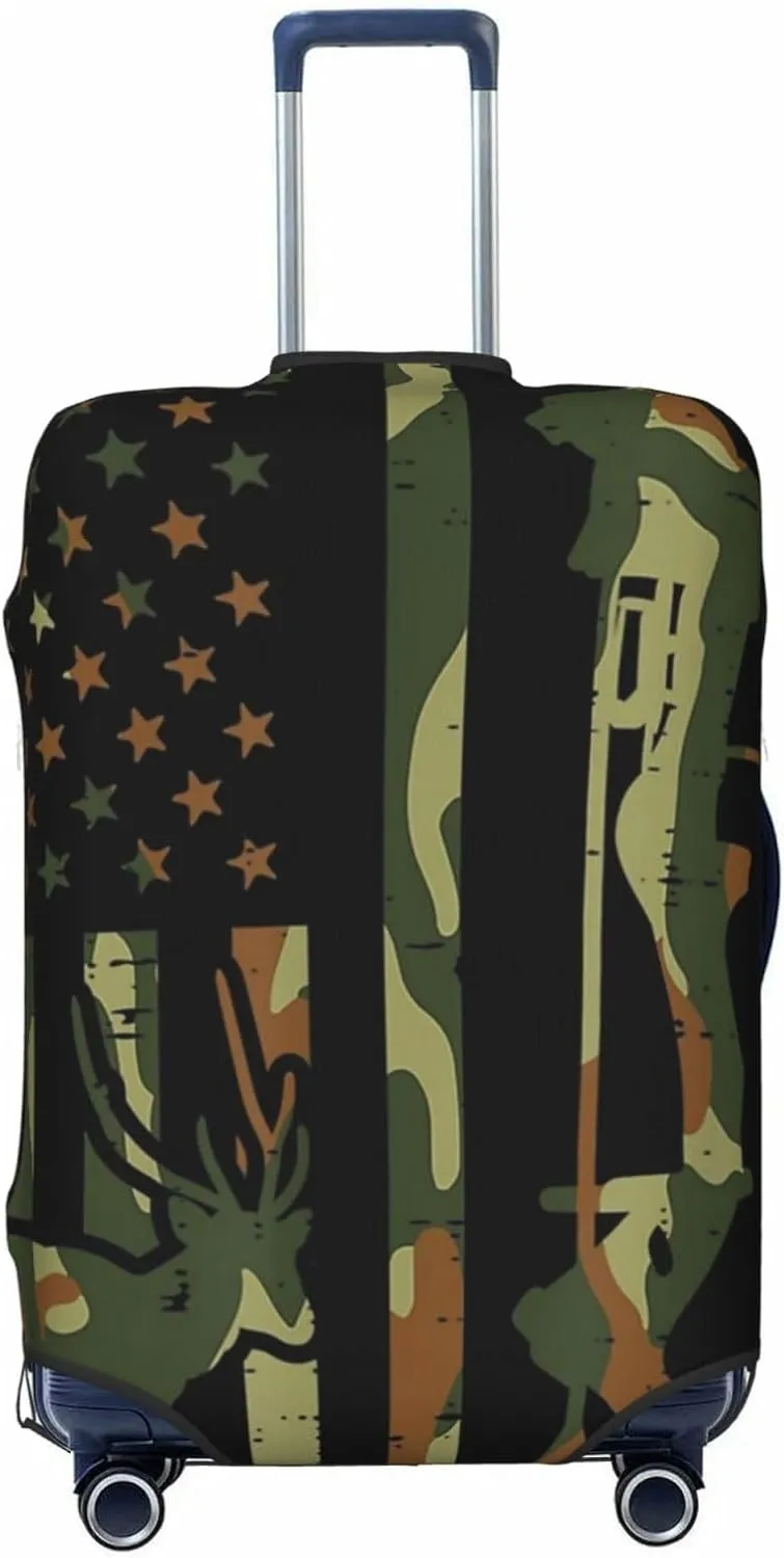 Luggage Cover For Travel Patriotic Camo Flag Bow Deer Hunting–dustproof Ideal For Travel 20-28 Inch.