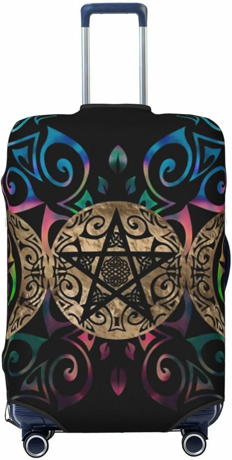 Luggage Cover For Travel Triple Moon Goddess Pentacle Crescent– High Elasticity Ideal For Travel 20-28 Inch.