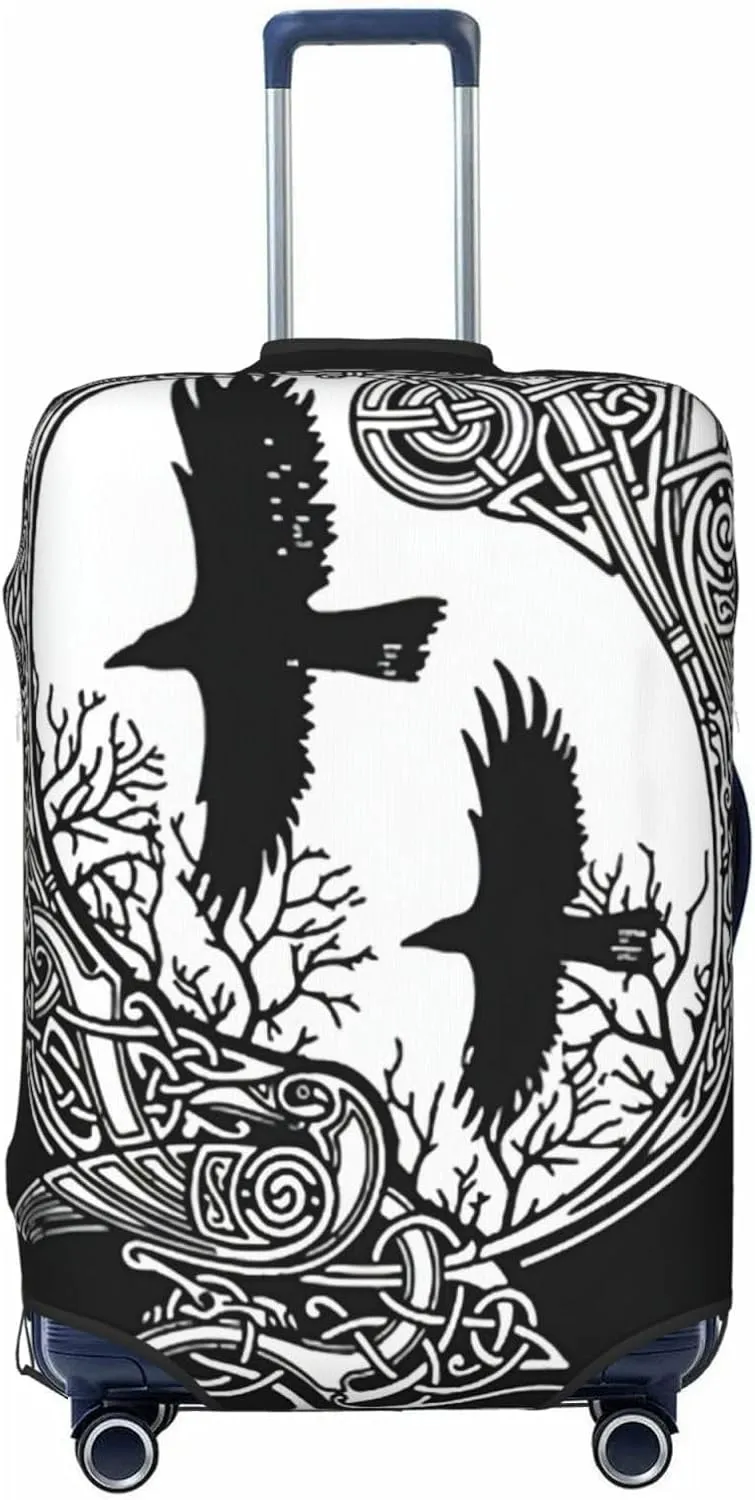 Luggage Cover For Travel Vikings Norse Mythology Rune Odin Ravens– High Elasticity Ideal For Travel 20-28 Inch.