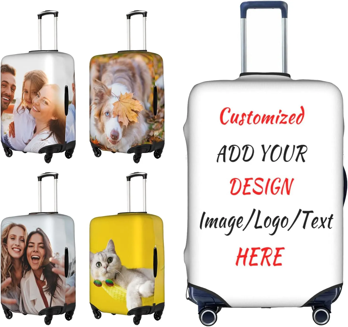 Luggage Cover Personalized Suitcase Cover with Your Own Photo Text Logo Washable Scratch Resistant Resilient Luggage Protector for Business Vacation Travel (L, fit 25-28 Inch Luggage)