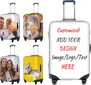 Luggage Cover Personalized Suitcase Cover with Your Own Photo Text Logo Washable Scratch Resistant Resilient Luggage Protector for Business Vacation Travel (L, fit 25-28 Inch Luggage)