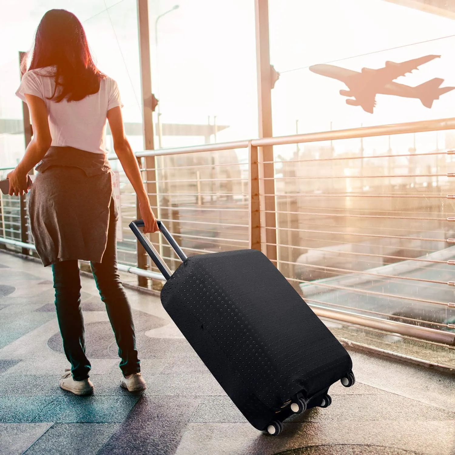 Luggage Cover, THome Protective Washable Suitcase Cover - Travel Elastic Spandex Suitcase Protector Fits 26 to 29 Inch Black