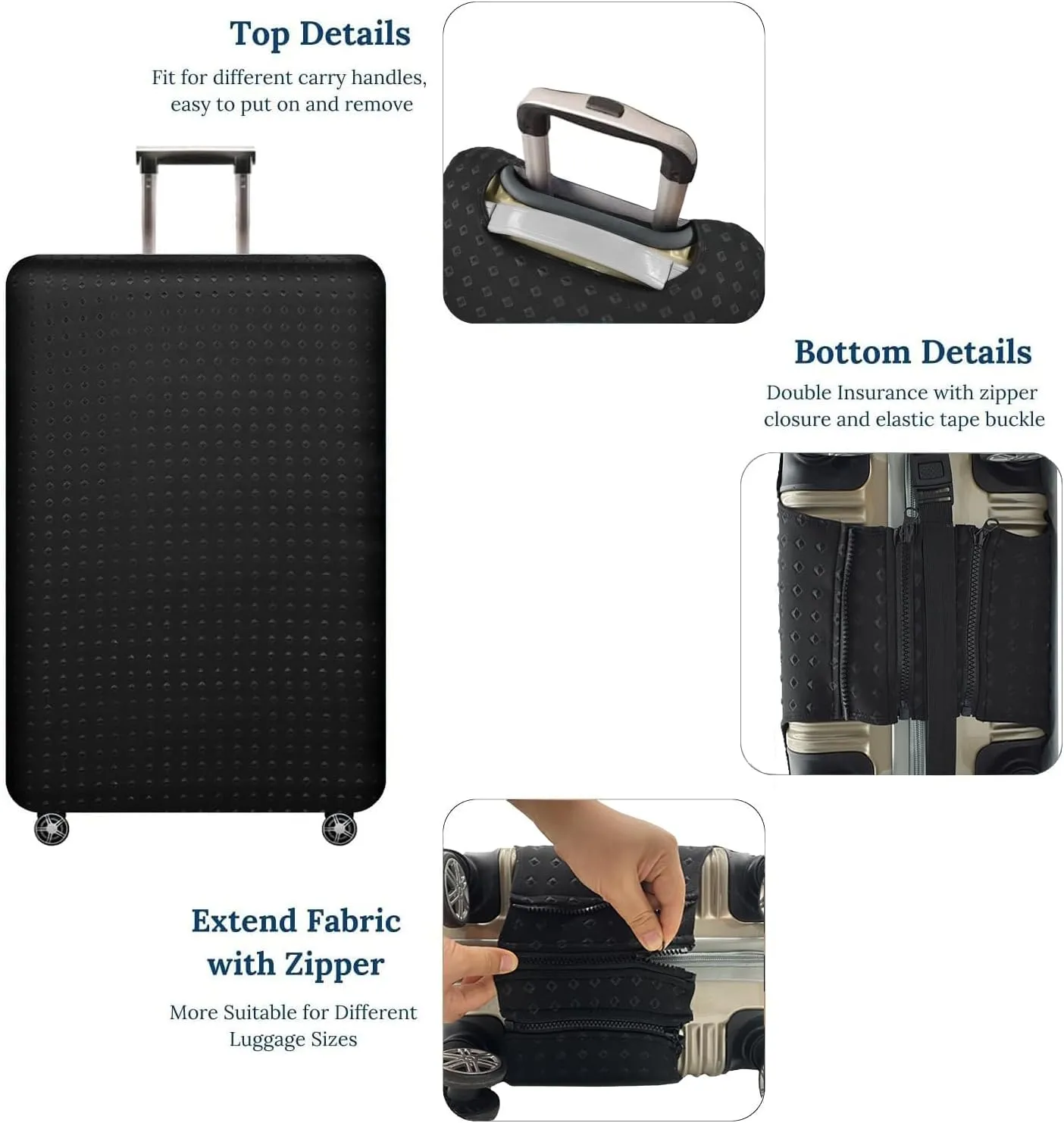 Luggage Cover, THome Protective Washable Suitcase Cover - Travel Elastic Spandex Suitcase Protector Fits 26 to 29 Inch Black