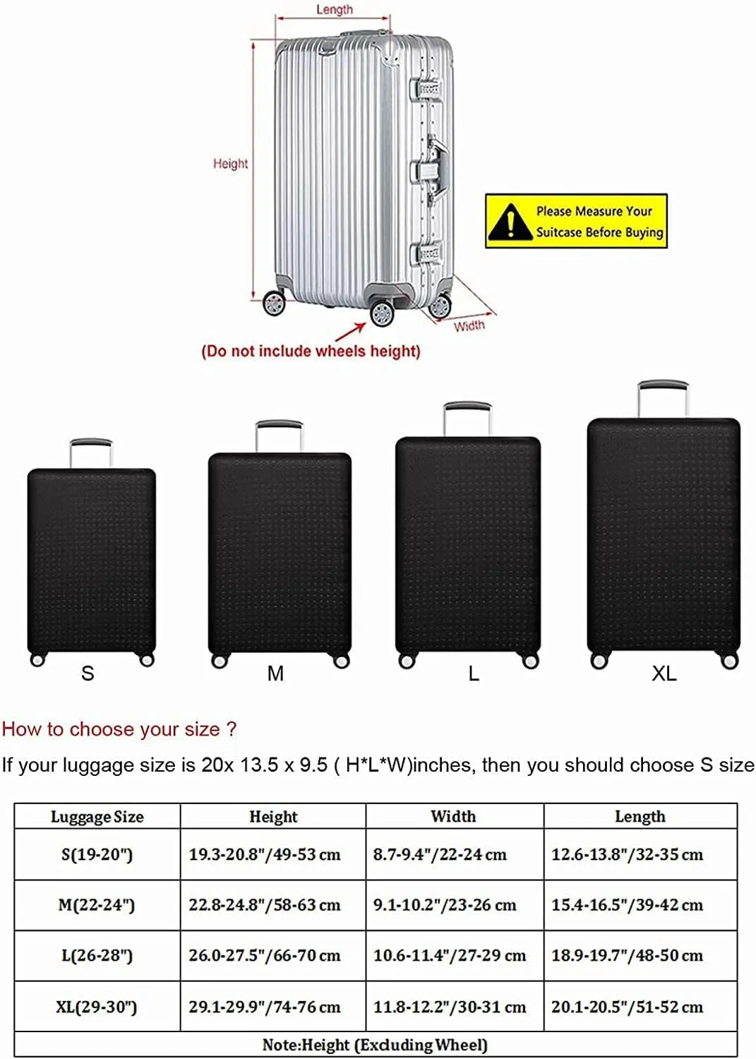 Luggage Cover, THome Protective Washable Suitcase Cover - Travel Elastic Spandex Suitcase Protector Fits 26 to 29 Inch Black