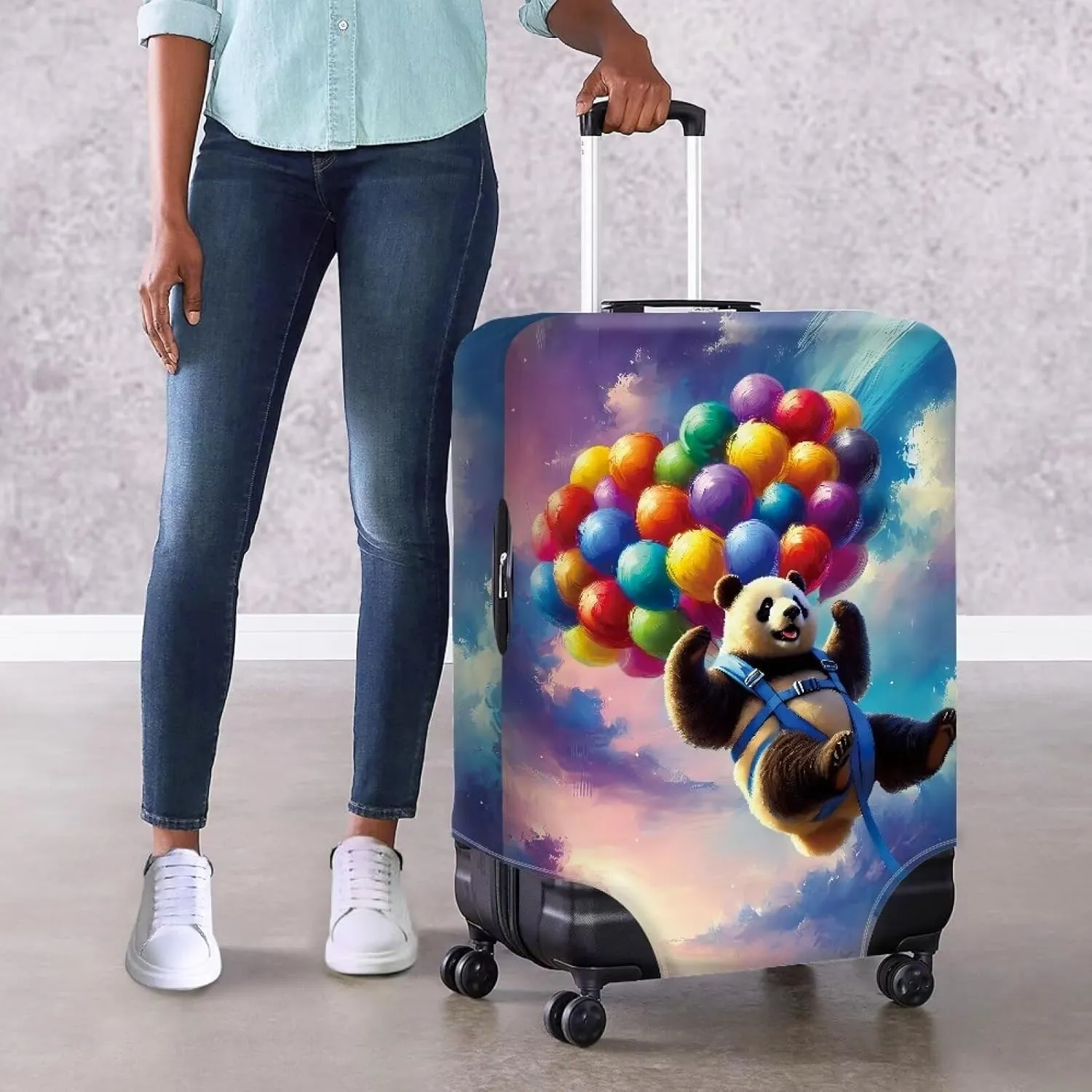 Luggage Covers Balloons Suitcase Covers Panda Bag Covers for Luggage Luggage Sleeve Cover Carry on Cover Protector Luggage Protector Cover for Luggage (L Size for 25-28 Inch) Suitcase Cover