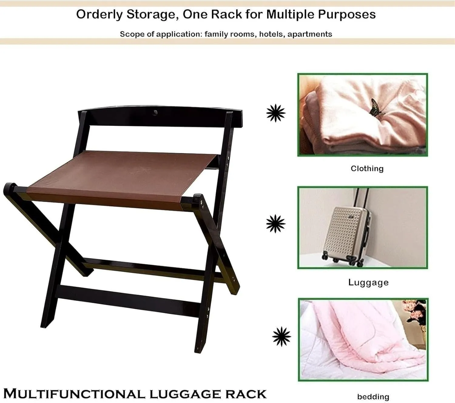 Luggage Holders for Guest Room, 2 Pack Luggage Rack Folding Luggage Rack with Cloth Wood Travel Bag Rack for Home Bedroom Bedroom Hotel(Brown)
