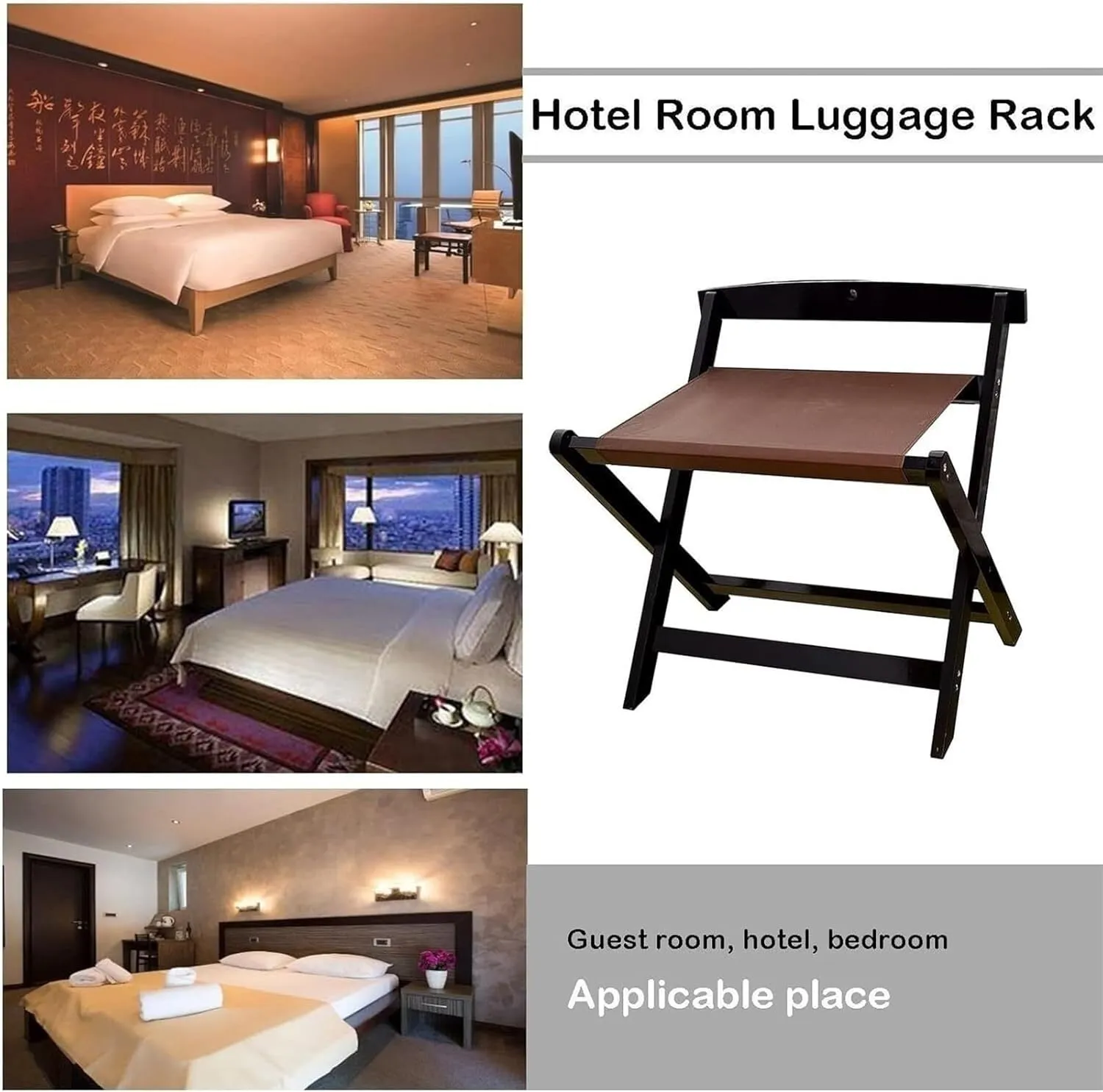 Luggage Holders for Guest Room, 2 Pack Luggage Rack Folding Luggage Rack with Cloth Wood Travel Bag Rack for Home Bedroom Bedroom Hotel(Brown)