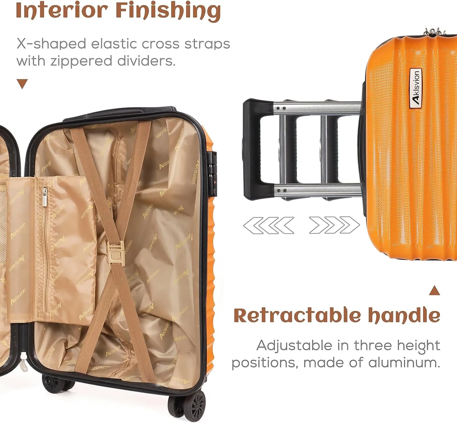 Luggage Set 3 Piece Luggage Set ABS hardshell Spinner Wheels Luggage Carry on Suitcase with Weekender bag & Toiletry bag（Orange）
