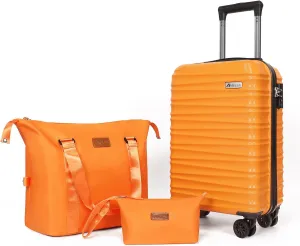 Luggage Set 3 Piece Luggage Set ABS hardshell Spinner Wheels Luggage Carry on Suitcase with Weekender bag & Toiletry bag（Orange）