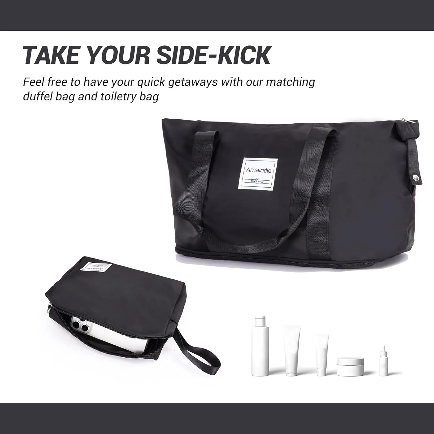 Luggage set 5 Piece Suitcases with Wheels, ABS Hardshell Carry On and Checked luggage with TSA lock a travel bag and a toiletry bag (20/24/28), Black