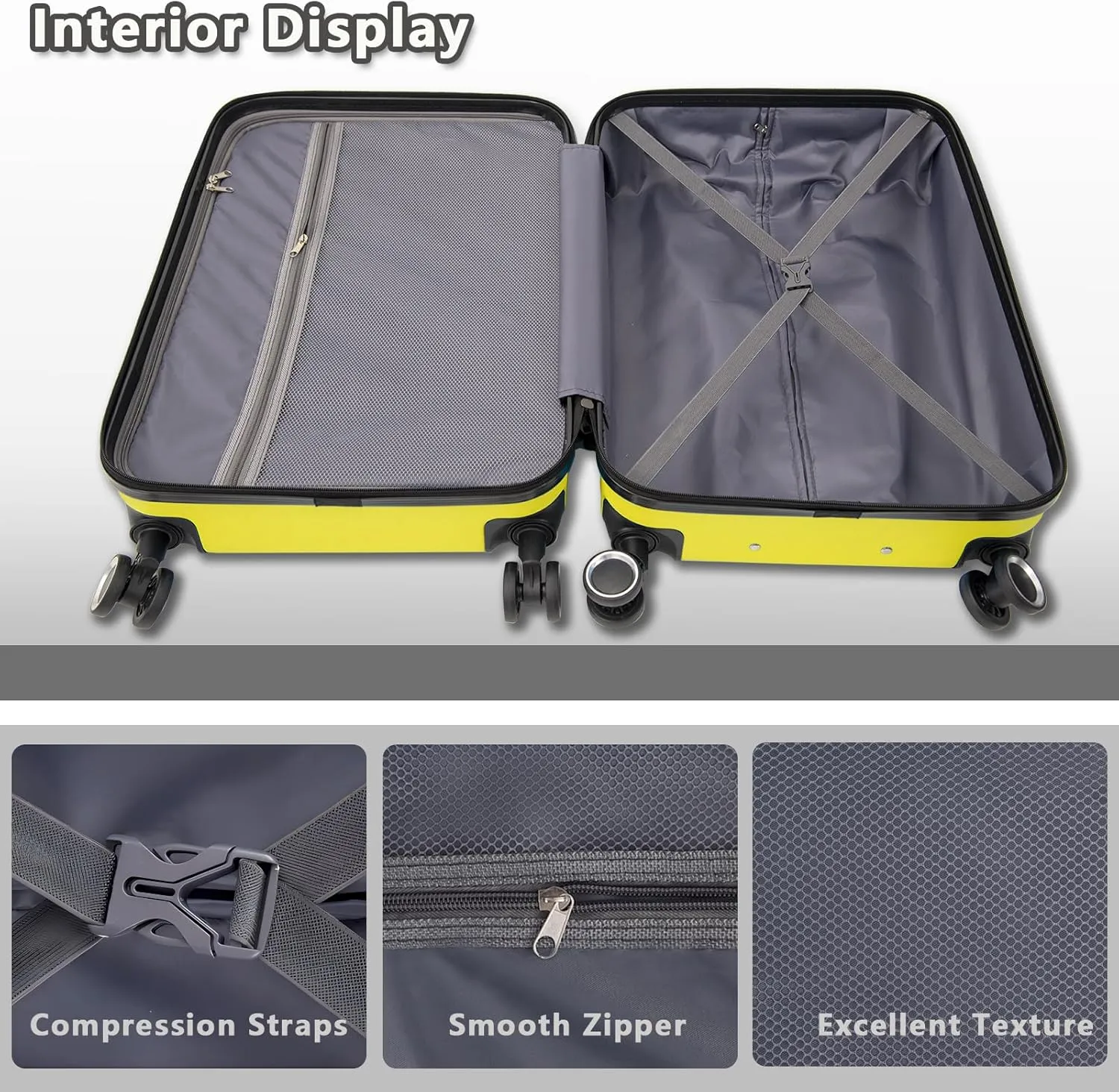 Luggage Sets 2 Piece with Spinner Wheels,20 Inch Carry On and 24 Inch Checked Luggage,Hardside Lightweight Rolling Travel Suitcase with TSA Lock,Yellow
