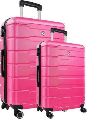 Luggage Sets 2 Piece,24 Inch and 28 Inch Checked Luggage,Hard shell Travel Large Suitcase Sets,Lightweight 2 Piece Luggage Sets with Spinner Wheels,Rose Red