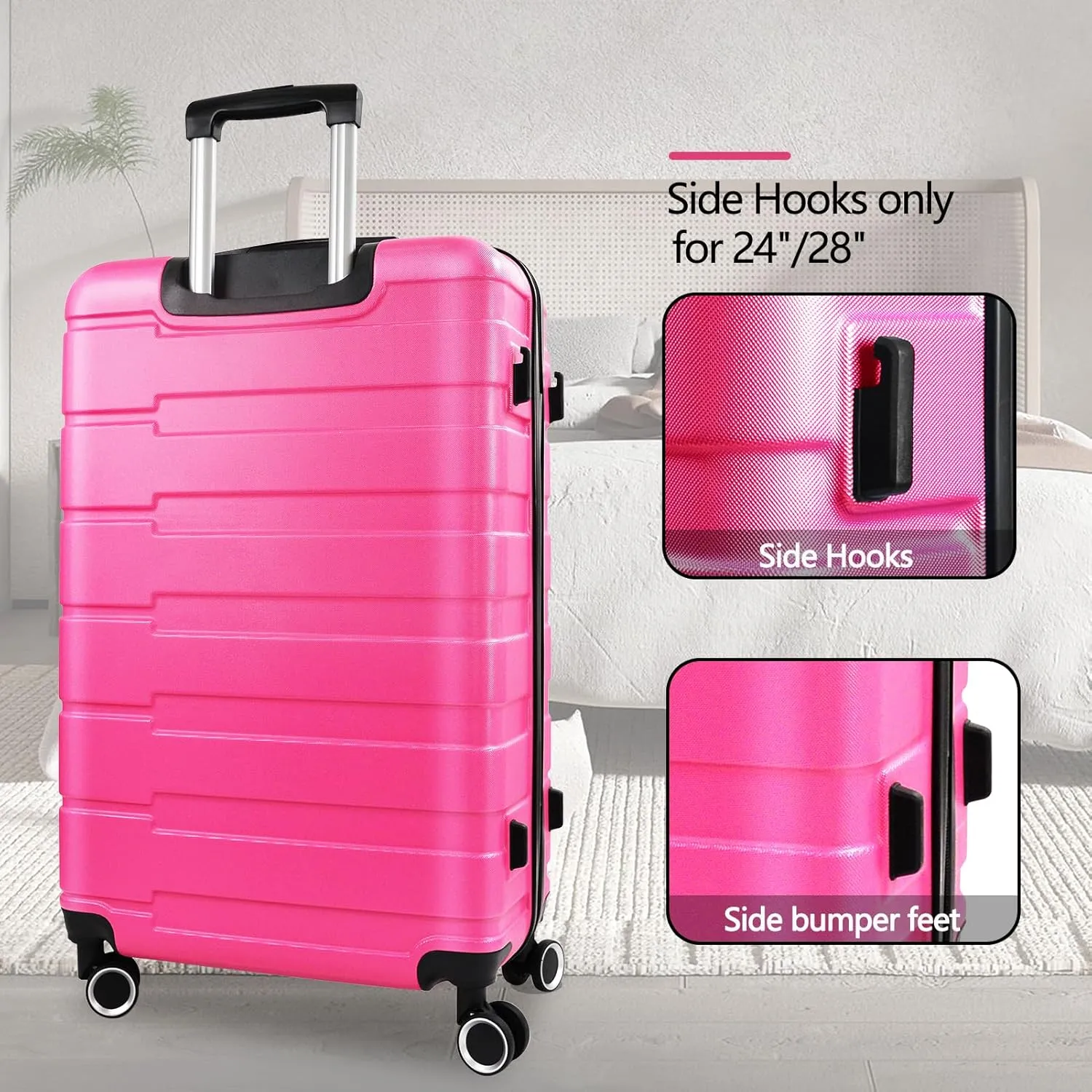 Luggage Sets 2 Piece,24 Inch and 28 Inch Checked Luggage,Hard shell Travel Large Suitcase Sets,Lightweight 2 Piece Luggage Sets with Spinner Wheels,Rose Red