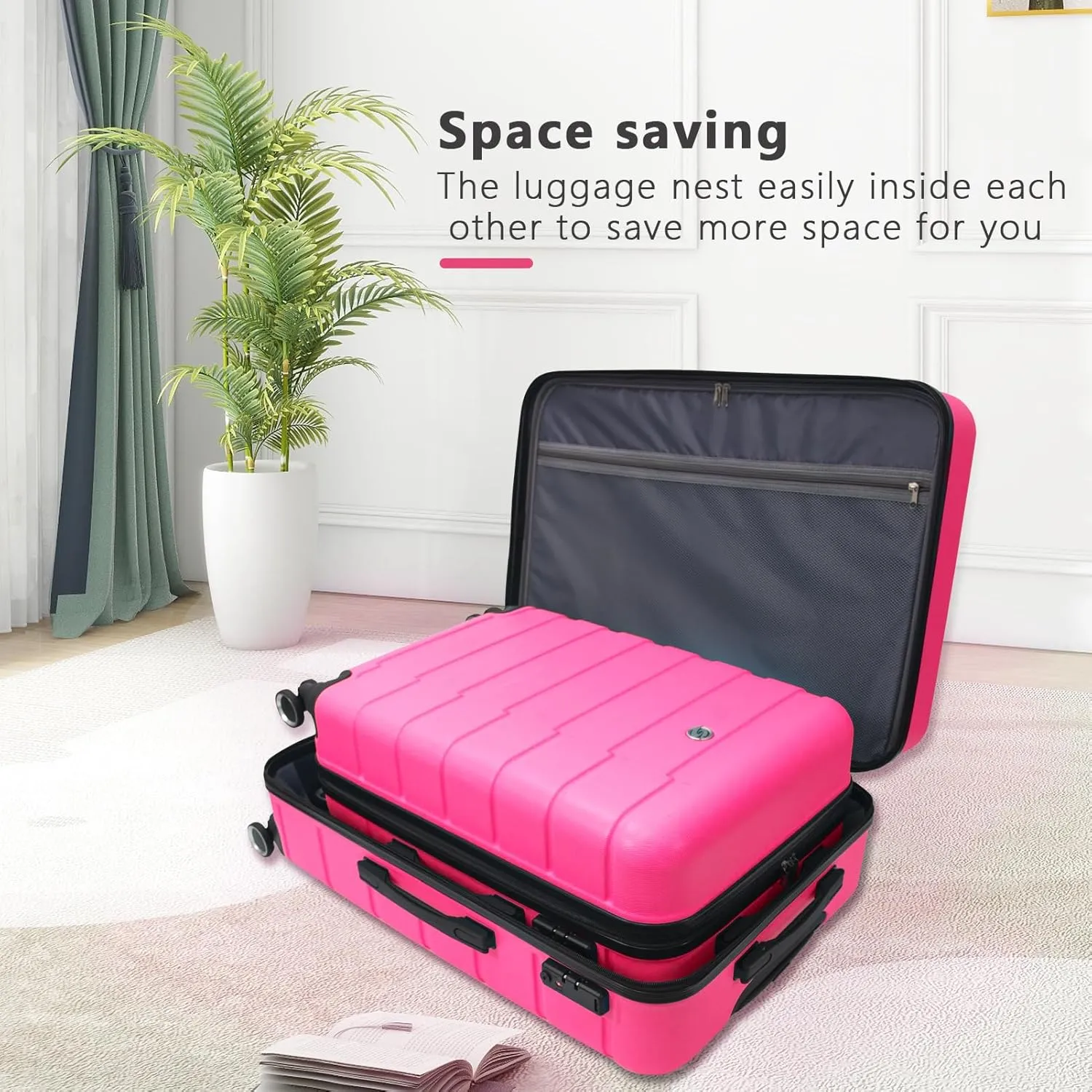Luggage Sets 2 Piece,24 Inch and 28 Inch Checked Luggage,Hard shell Travel Large Suitcase Sets,Lightweight 2 Piece Luggage Sets with Spinner Wheels,Rose Red