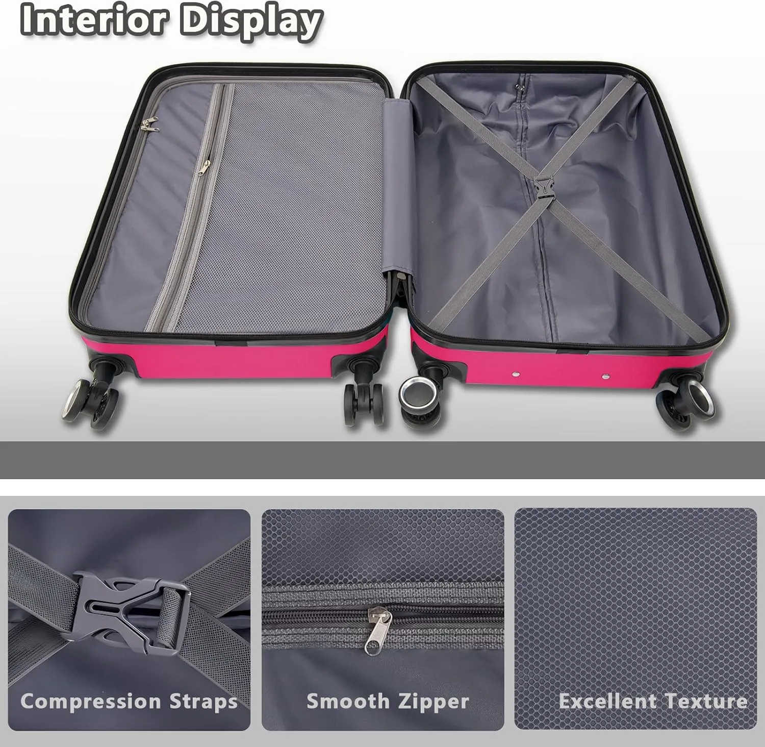 Luggage Sets 2 Piece,24 Inch and 28 Inch Checked Luggage,Hard shell Travel Large Suitcase Sets,Lightweight 2 Piece Luggage Sets with Spinner Wheels,Rose Red