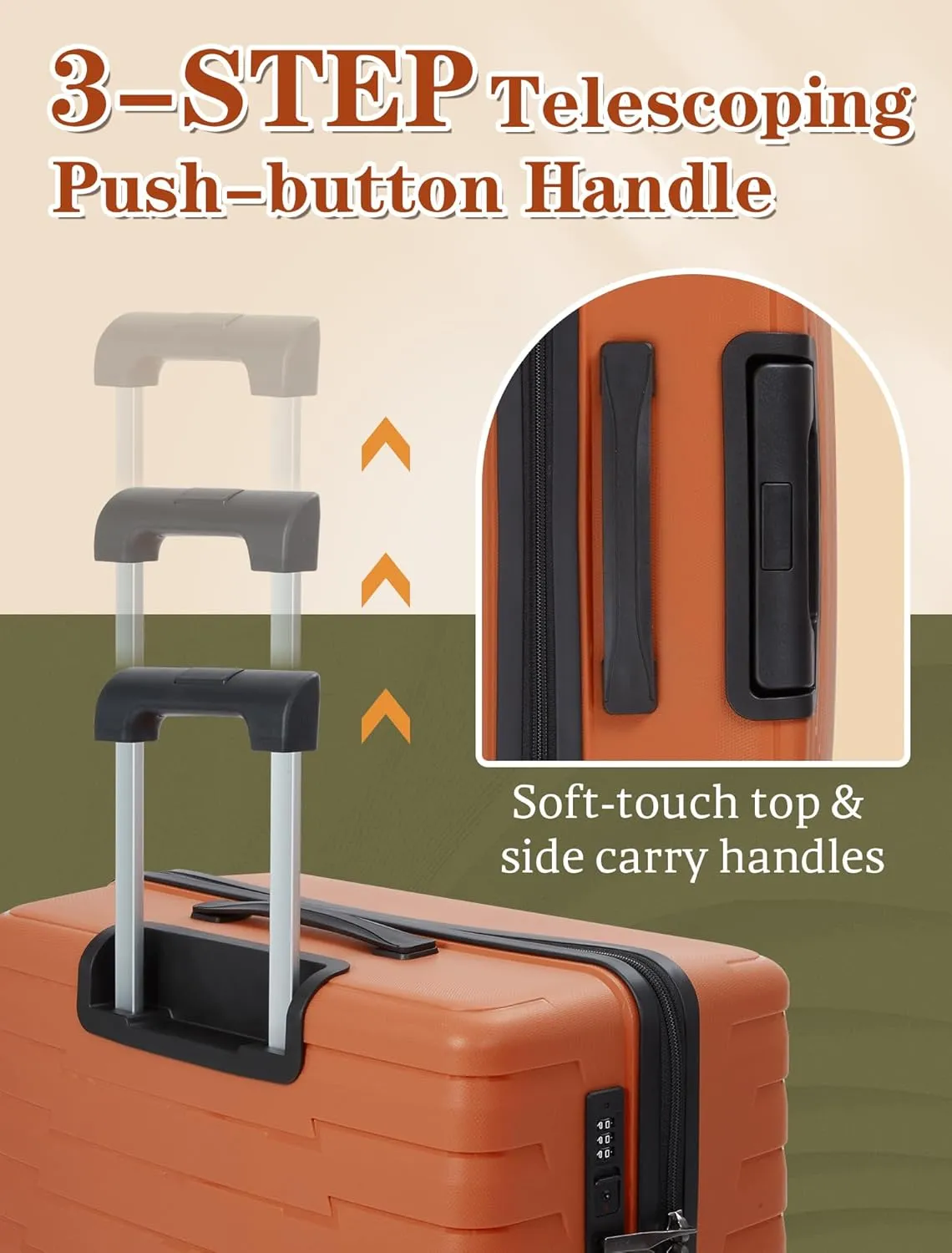 Luggage Sets 5 Piece, Suitcases with Wheels, PP Hard Case Luggage with Upgraded Shock-absorbing Spinner Wheel&TSA Lock, Carry On Luggage Set (BurntOrange, 3 Piece Sets (20/DB/TB))