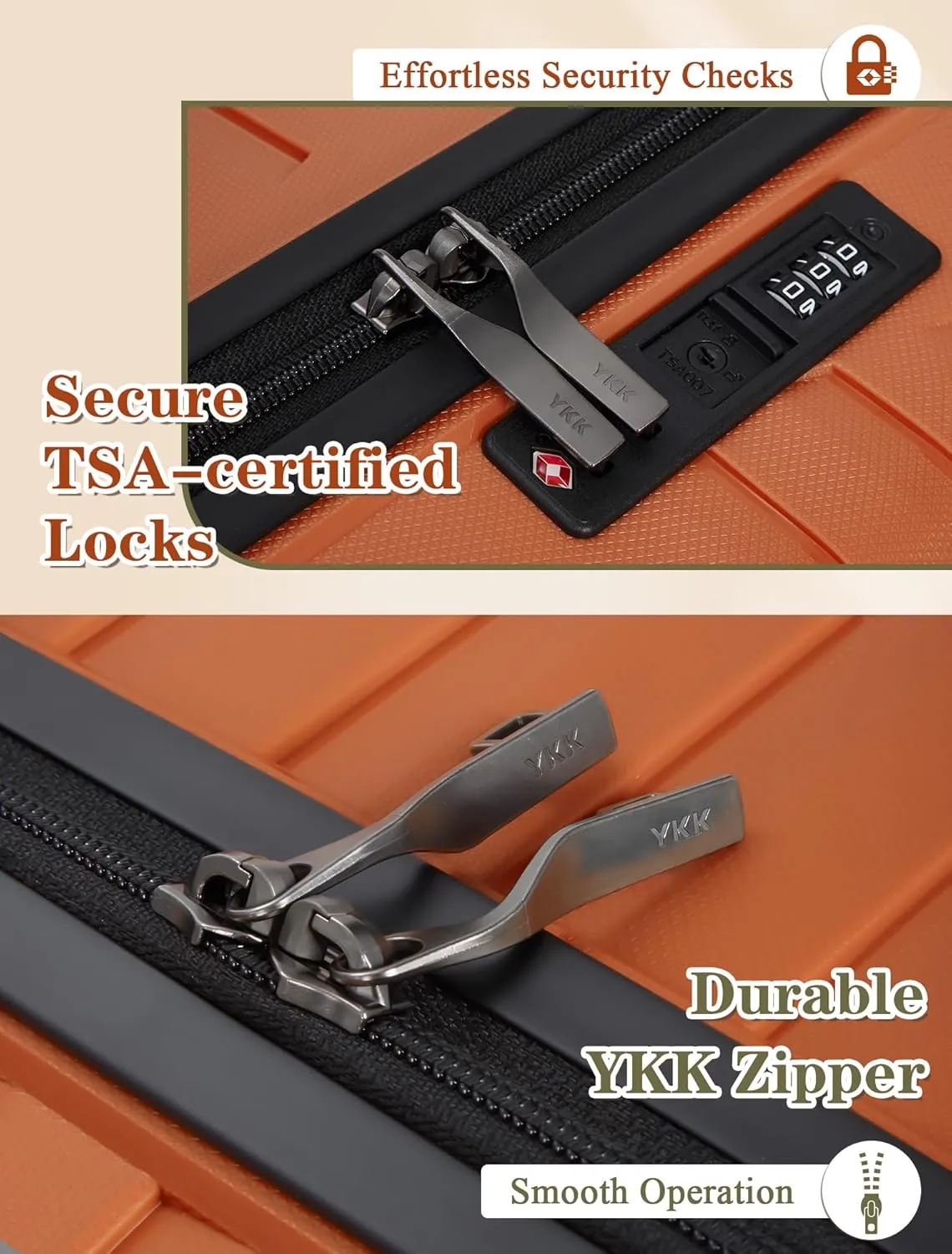 Luggage Sets 5 Piece, Suitcases with Wheels, PP Hard Case Luggage with Upgraded Shock-absorbing Spinner Wheel&TSA Lock, Carry On Luggage Set (BurntOrange, 3 Piece Sets (20/DB/TB))