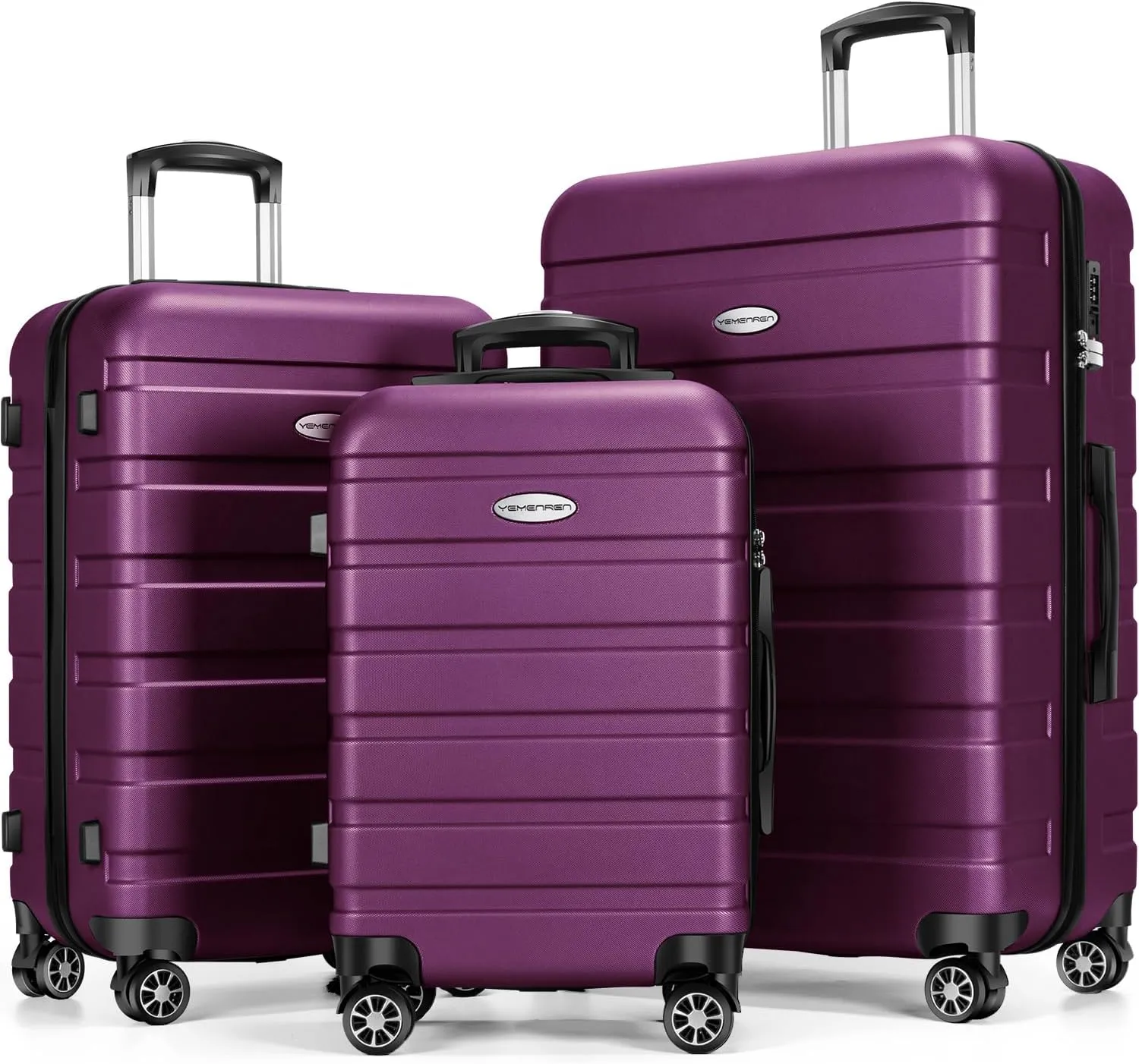 Luggage Sets Hardside Lightweight Suitcase with Spinner Wheels TSA Lock, 3-Piece Set (20/24/28), Purple