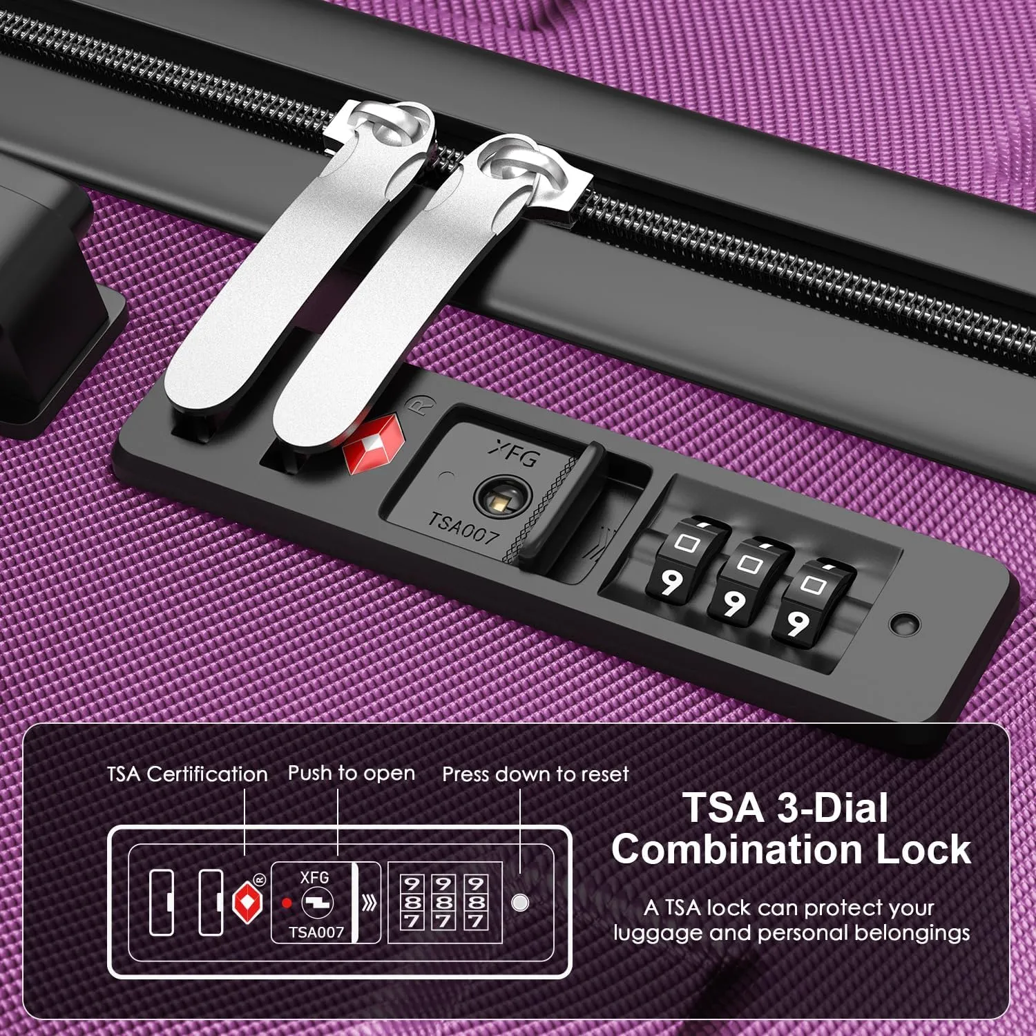 Luggage Sets Hardside Lightweight Suitcase with Spinner Wheels TSA Lock, 3-Piece Set (20/24/28), Purple