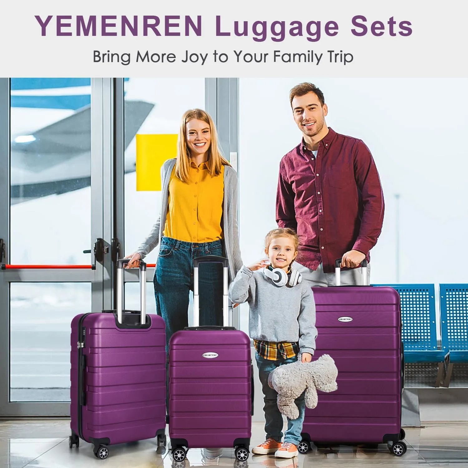 Luggage Sets Hardside Lightweight Suitcase with Spinner Wheels TSA Lock, 3-Piece Set (20/24/28), Purple