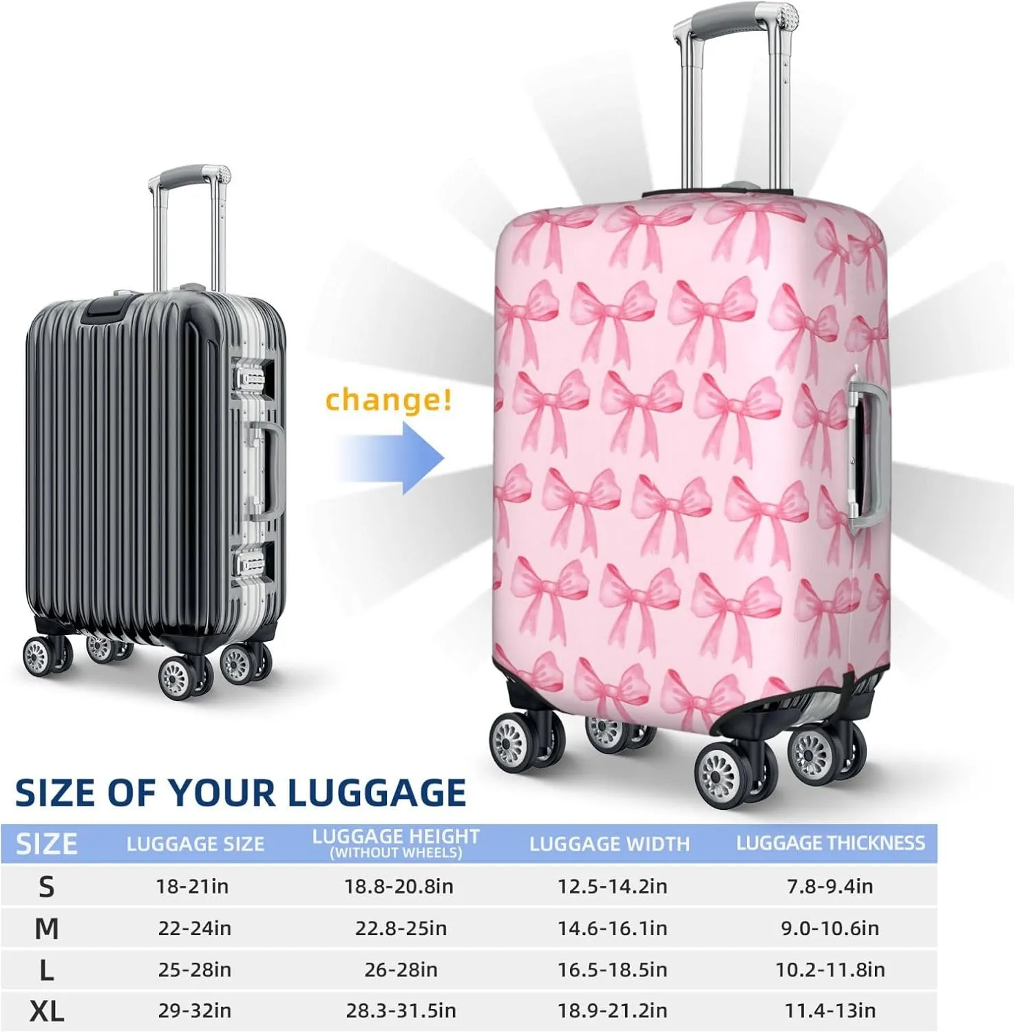 Luggage Suitcase Covers for Luggage Pink Bows, High Elasticity Washable Travel Baggage Protector Case Fits 25-28 in