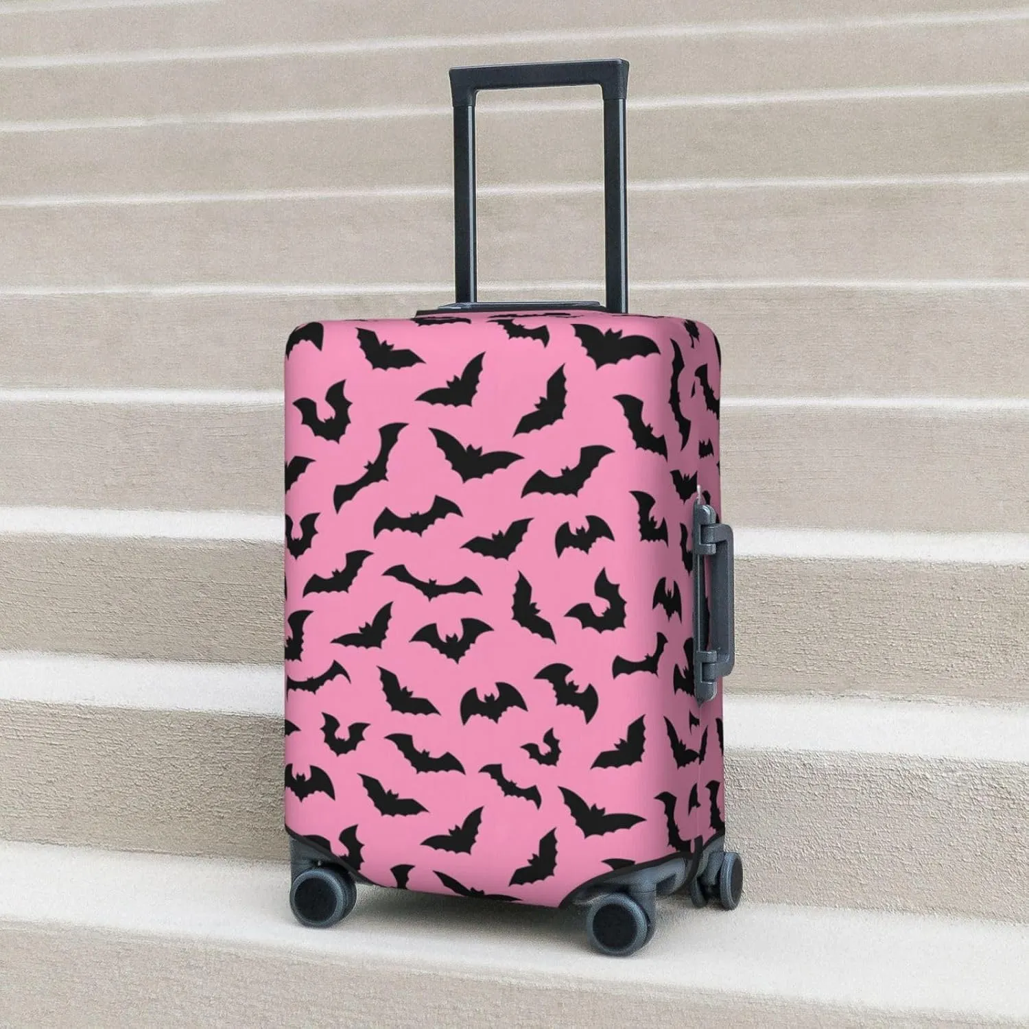 Luggage Suitcase Covers for Luggage Pink Halloween Bats, High Elasticity Washable Travel Baggage Protector Case Fits 25-28 in