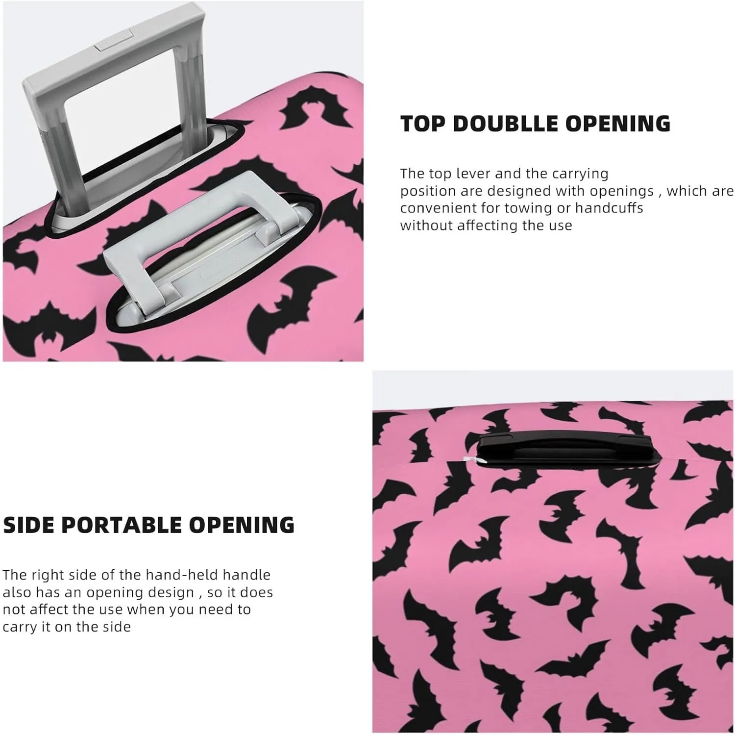 Luggage Suitcase Covers for Luggage Pink Halloween Bats, High Elasticity Washable Travel Baggage Protector Case Fits 25-28 in