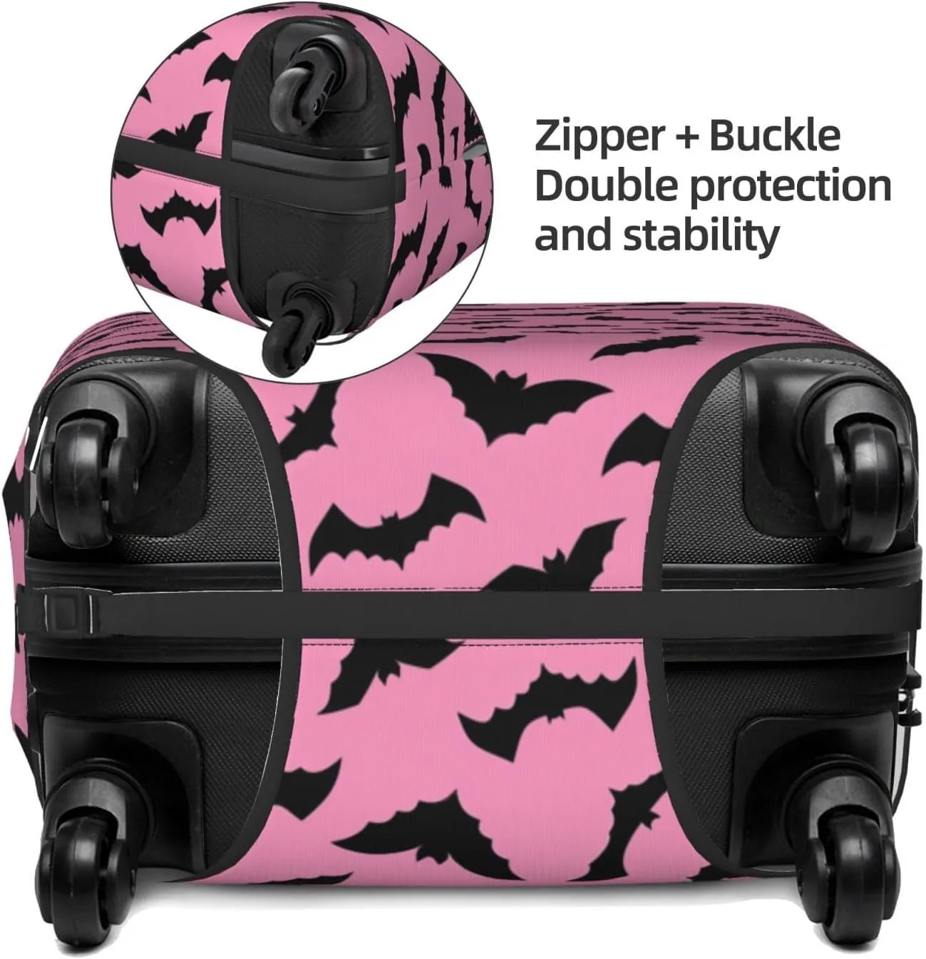 Luggage Suitcase Covers for Luggage Pink Halloween Bats, High Elasticity Washable Travel Baggage Protector Case Fits 25-28 in