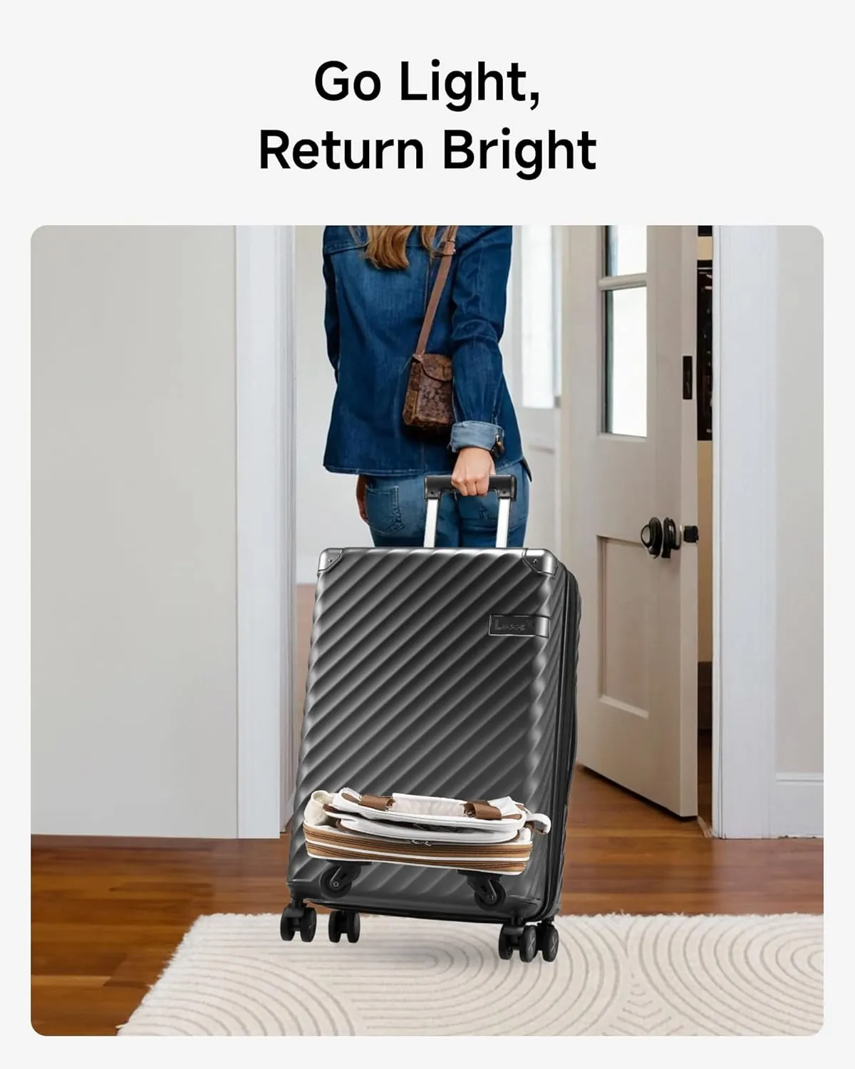 LUGGEX Expandable Underseat Carry On Luggage Bag with Wheels, Lightweight Overnight Foldable Luggage Bag, Small Rolling Suitcase without Telescopic Handle (White-Brown)