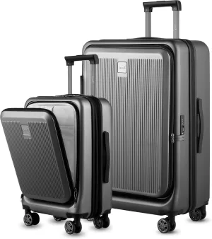LUGGEX Luggage Sets 2 Piece, 20 Inch Carry On Luggage with USB Port 28 Inch Checked Luggage(20/28) Black