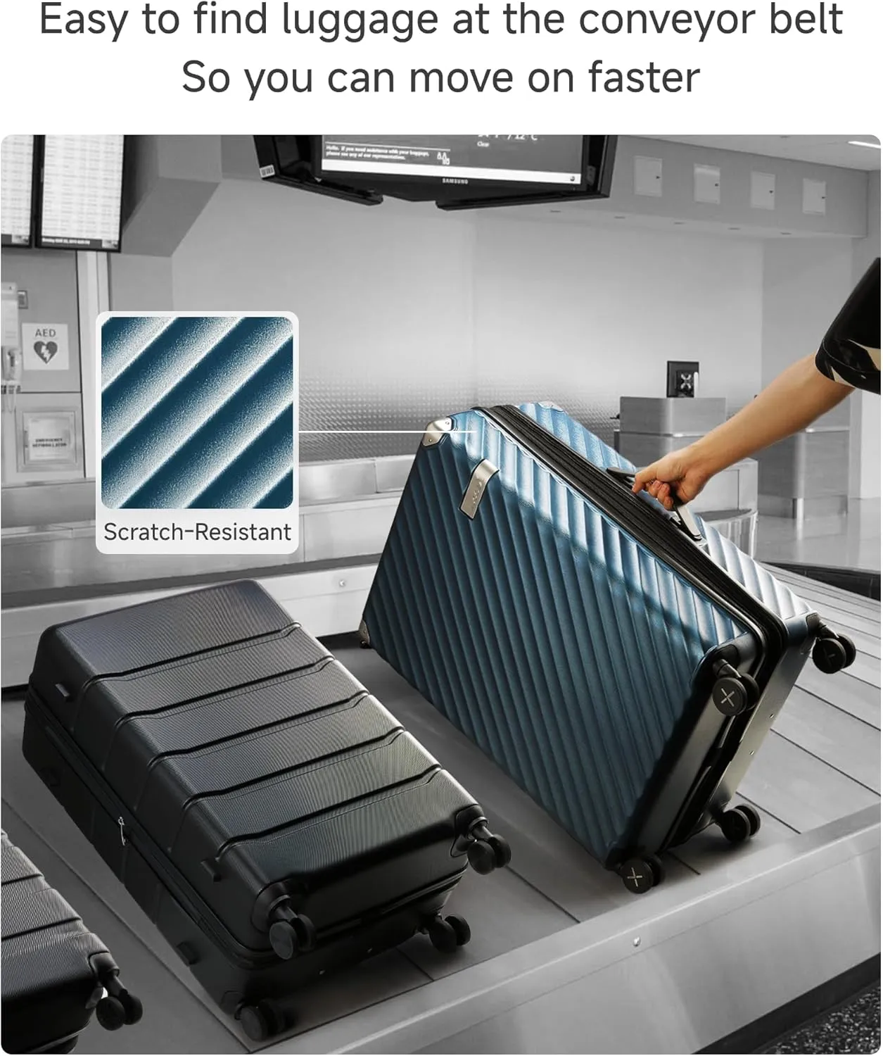 LUGGEX Luggage with Spinner Wheels, Polycarbonate Expandable Hard Shell Suitcase, Checked Large 27 Inch, Blue