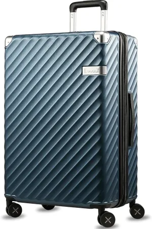 LUGGEX Luggage with Spinner Wheels, Polycarbonate Expandable Hard Shell Suitcase, Checked Large 27 Inch, Blue