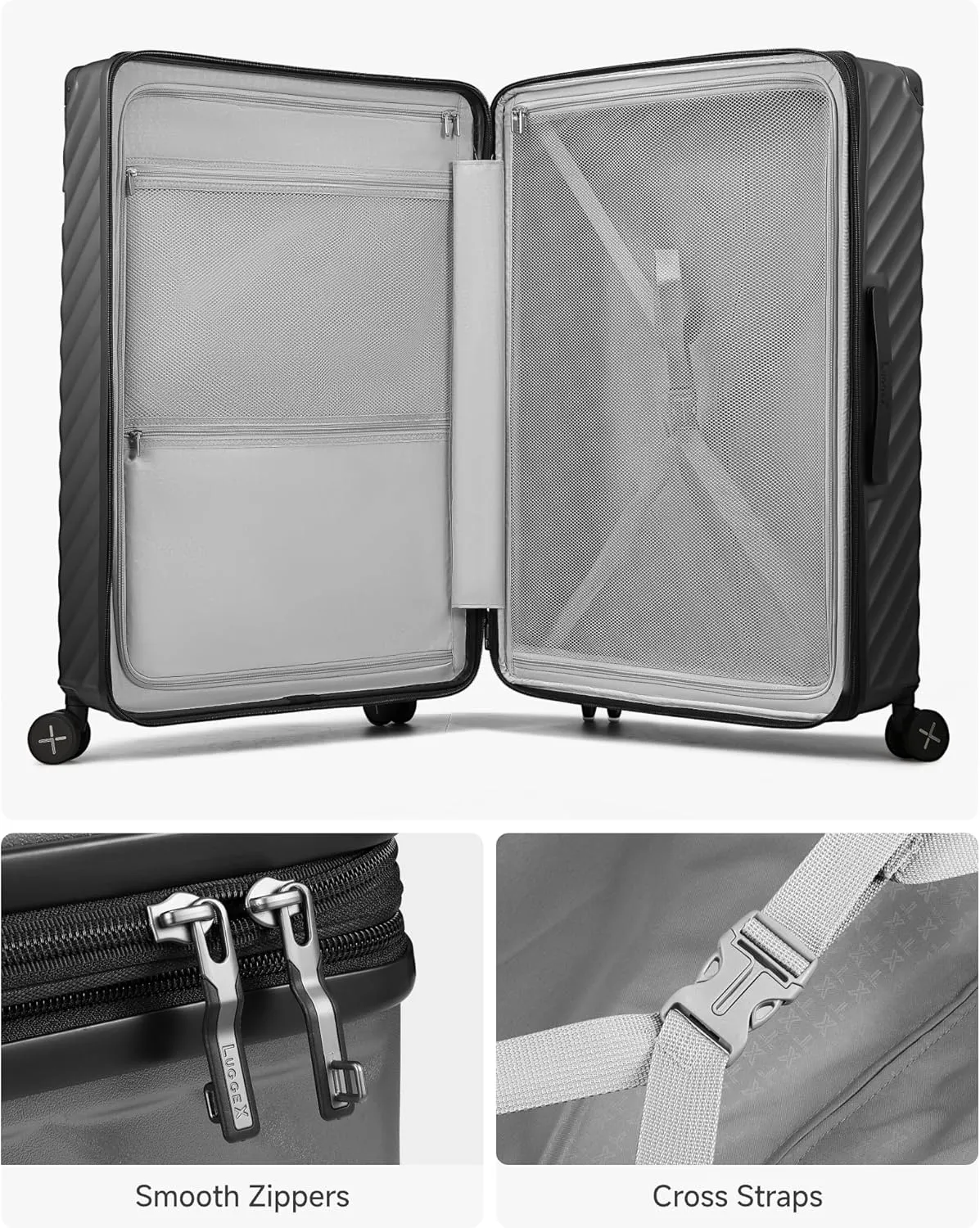 LUGGEX Luggage with Spinner Wheels, Polycarbonate Expandable Hard Shell Suitcase, Checked Large 27 Inch, Blue