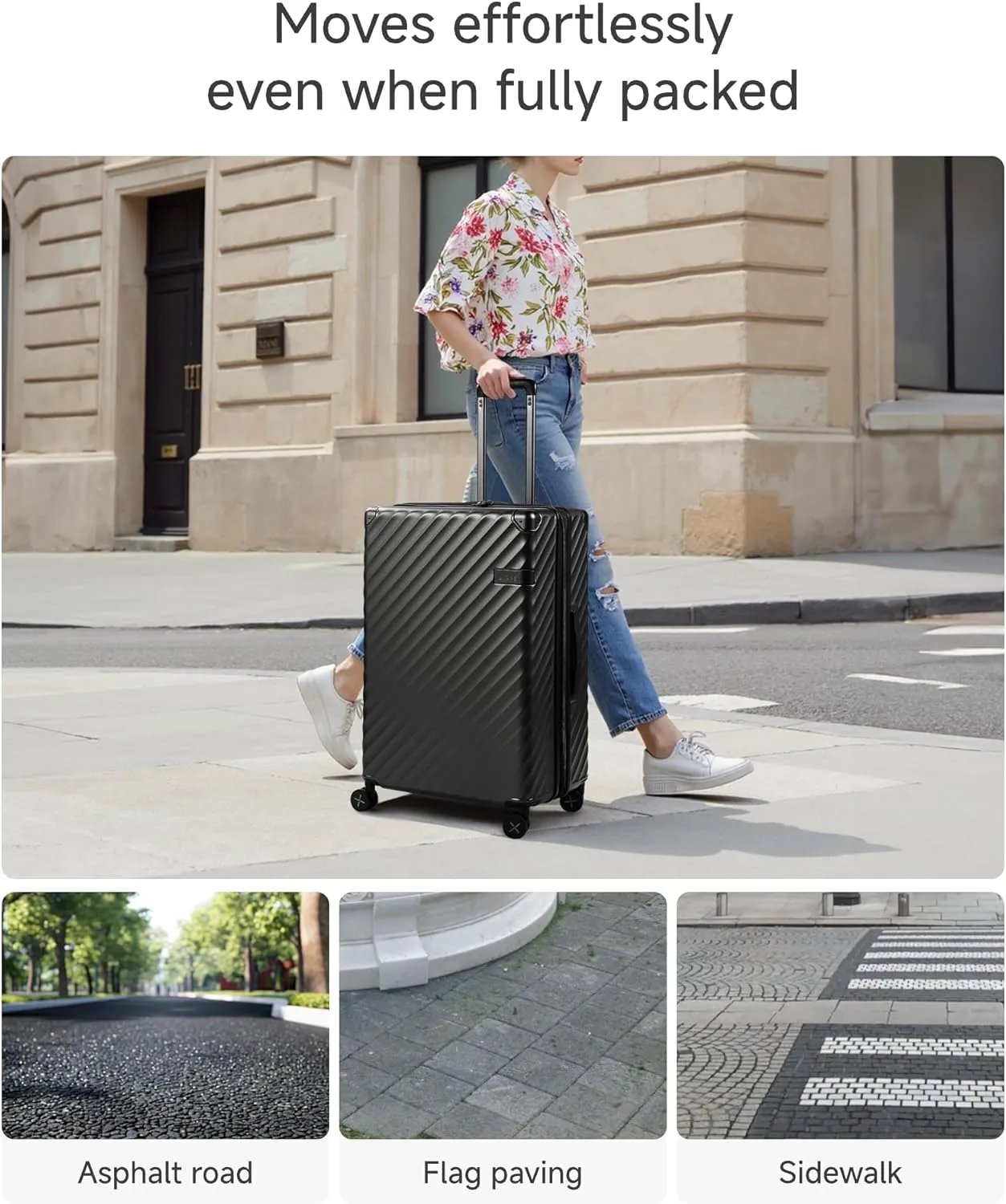 LUGGEX Luggage with Spinner Wheels, Polycarbonate Expandable Hard Shell Suitcase, Checked Large 27 Inch, Blue