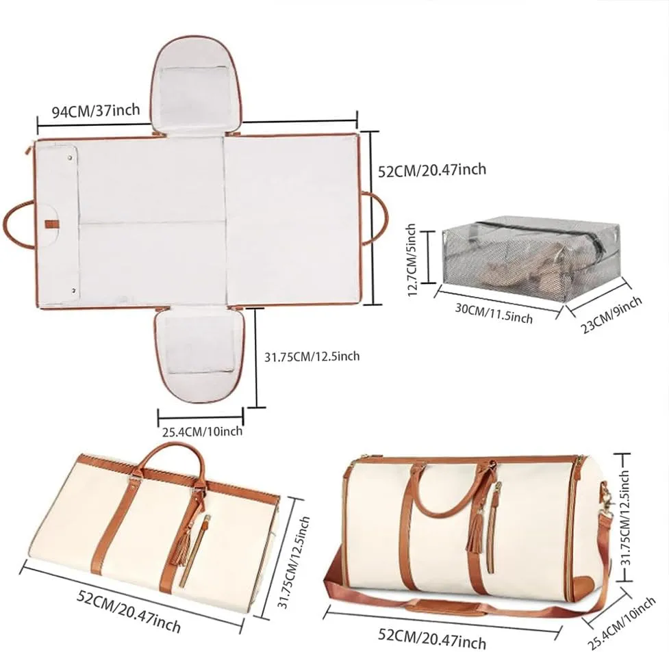 Luxmega Travel Bag, 2 in 1 Luxemega Bag with Wheels, Travel Perfect for Carry On/Garment Bag All In One (Beige)
