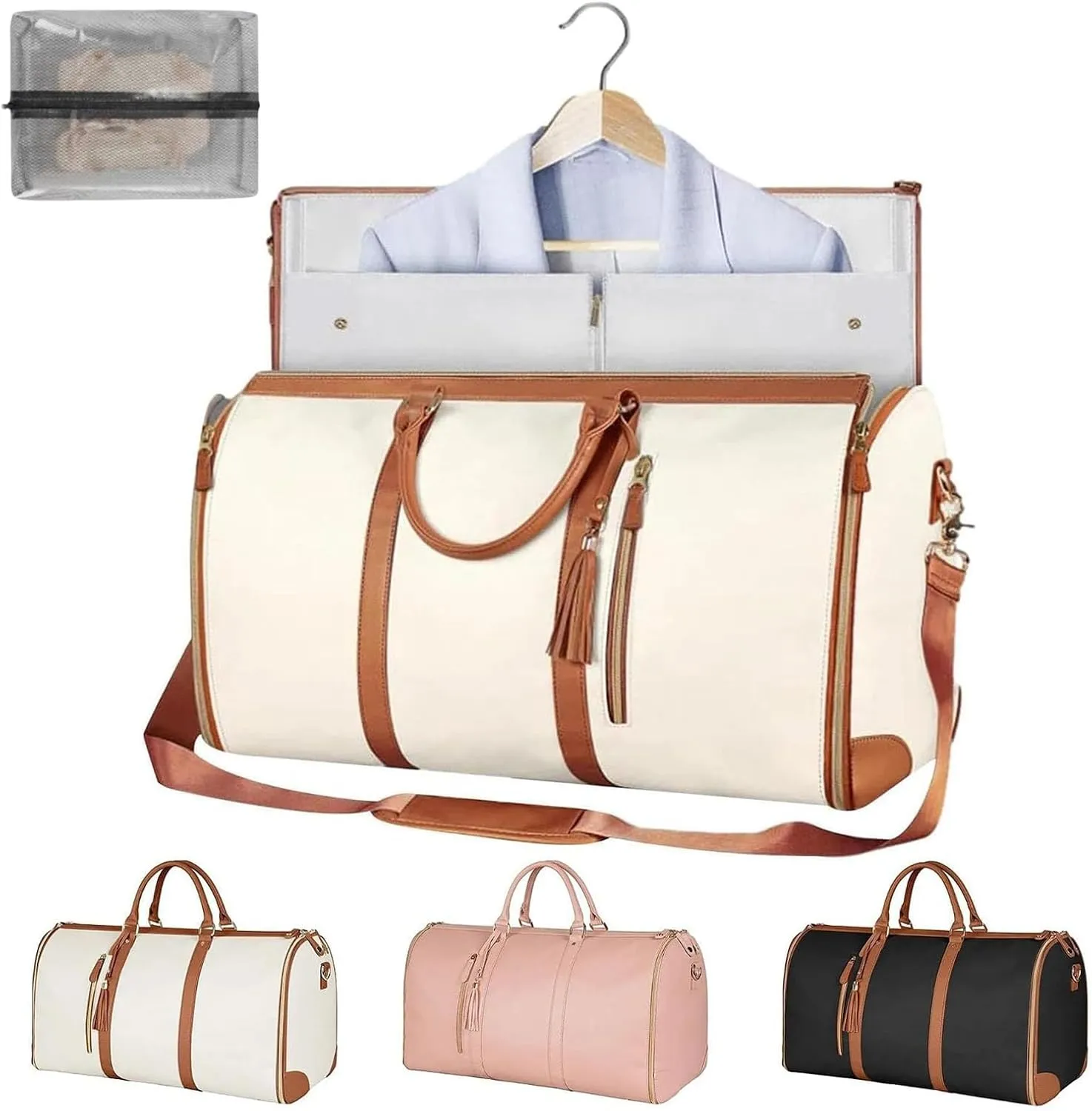 Luxmega Travel Bag, 2 in 1 Luxemega Bag with Wheels, Travel Perfect for Carry On/Garment Bag All In One (Beige)