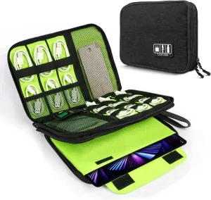 Luxtude Cord Organizer Travel, Cable Organizer Bag, Portable Electronics Organizer, Travel Essentials for Cord Storage/Charger Storage/Cable Storage (Double Layer, Black L, Large)