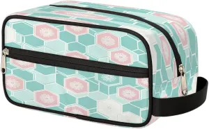 Makeup Bag Organizer, Large Capacity Cosmetic Travel Toiletry Bag with Zipper, Pastel Hexagon Floral Geometric Pattern Portable Make Up Pouch for Women Men